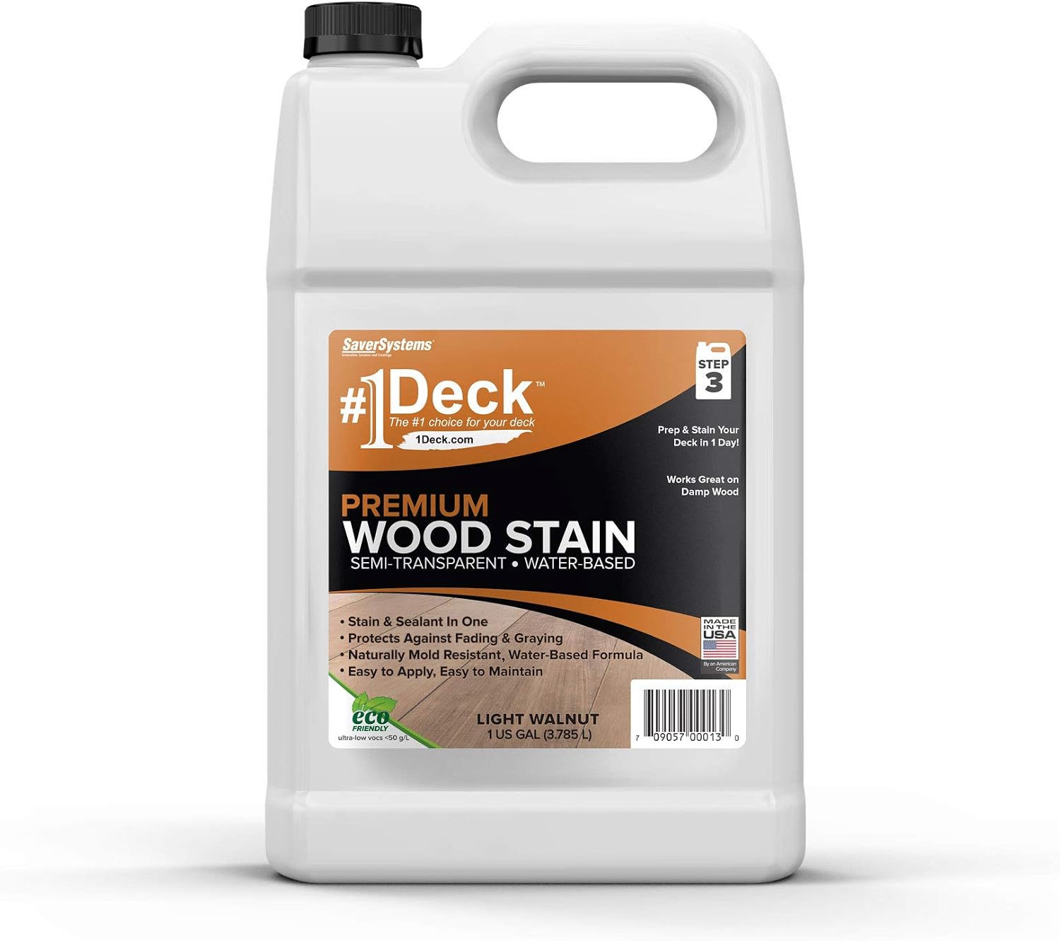 #1 Deck Premium Wood Stain - Semi-Transparent, Water Based, Sealer in One - 1 Gallon