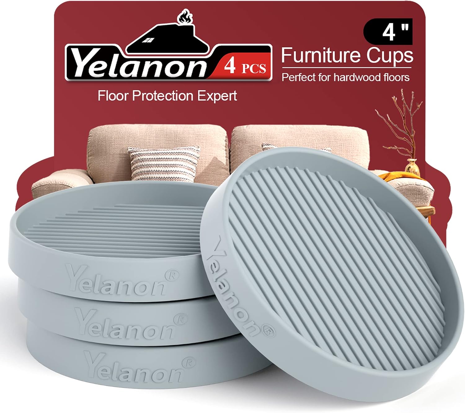 Yelanon Furniture Coasters 8 Pcs 3" Square Brown Caster Cups for Hardwood