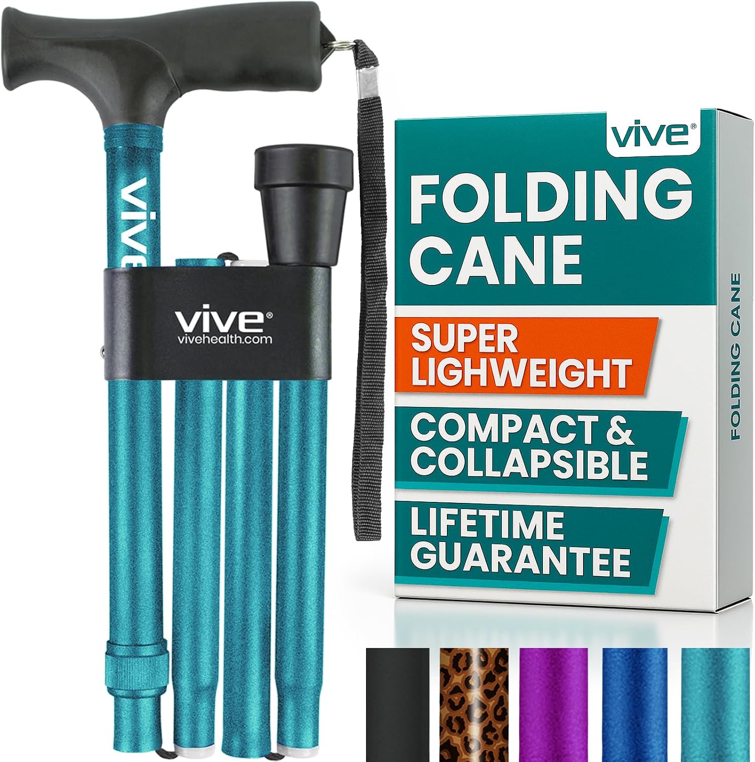 Vive Folding Cane - Foldable Walking Cane for Men, Women - Fold-up, Collapsible, Lightweight, Adjustable, Portable Hand Walking Stick - Balancing Mobility Aid - Sleek, Comfortable | Lightweight, Adjustable, Portable Hand Stick Balancing Mobility Aid Slee…