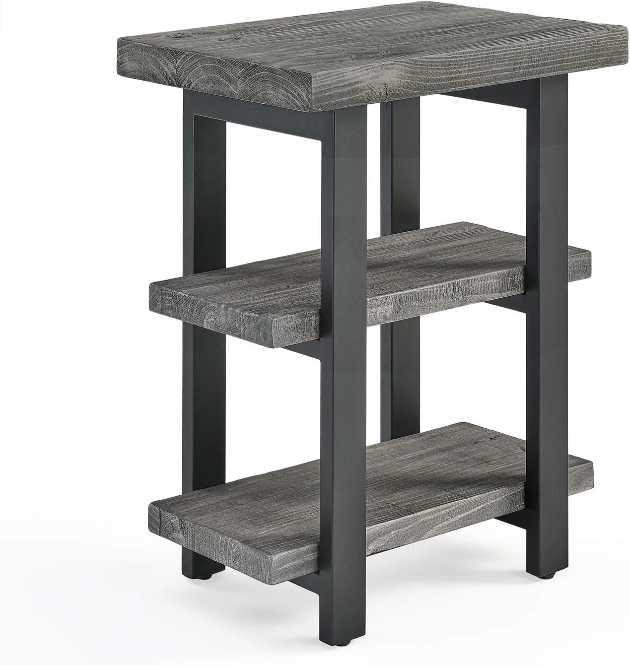 Alaterre Furniture Pomona Solid Wood 2-Tier End Table, Rustic Brown, 27” | Nightstand with Storage Shelf and Metal Legs, Industrial Farmhouse Chair Side Table for Living Room or Bedroom
