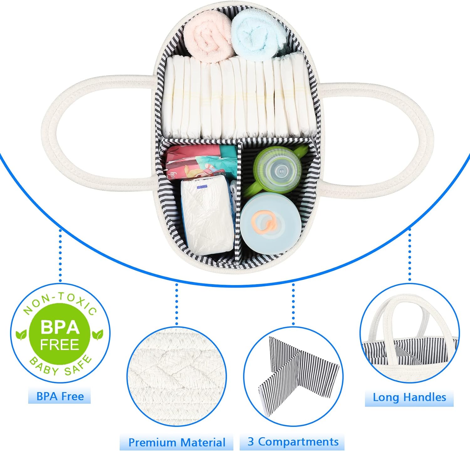ABenkle Baby Diaper Caddy, Nursery Storage Bin and Car Organizer for Diapers and Baby Wipes, Cotton Rope Diaper Basket Caddy