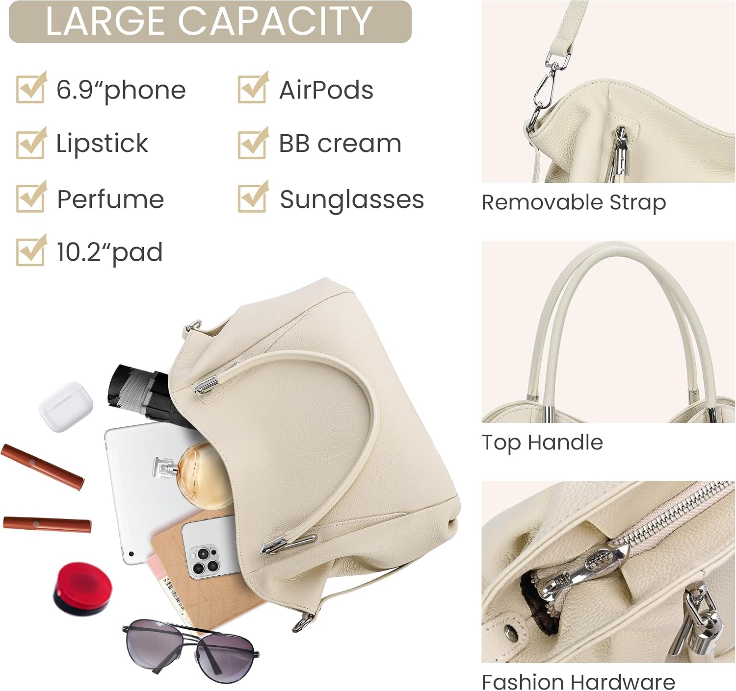 HESHE Leather Shoulder Purses for Women Tote Handbags Satchel Hobo Handbag | Designer Genuine Leather Travel Top Handle Work Bag Ladies Crossbody Purses Adjustable Straps Large Capacity Zippered Closure