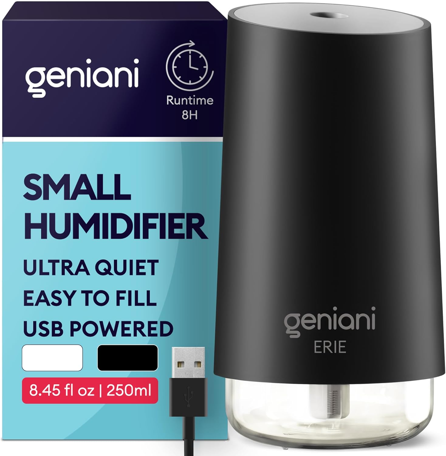 GENIANI Portable Cool Mist Humidifiers for Bedroom & Office - Ultrasonic Humidifier for Home, Baby, Small Room with Auto Shut Off