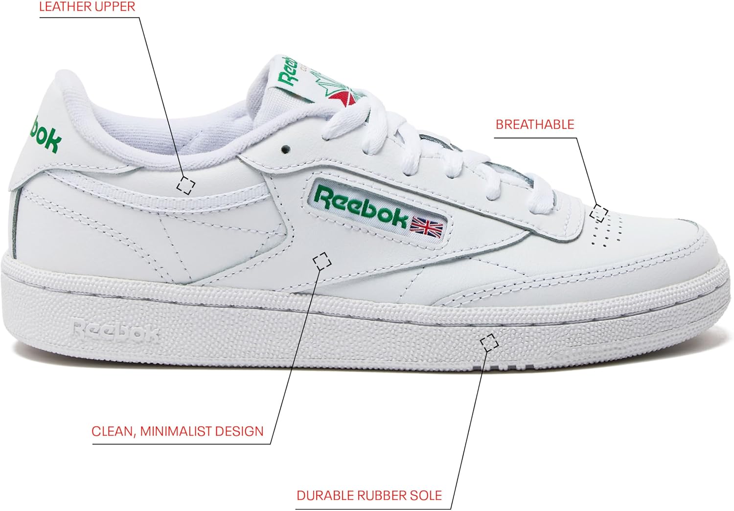 Reebok Club C 85 Mens Tennis Shoes, Casual Fashion White Sneakers for Men