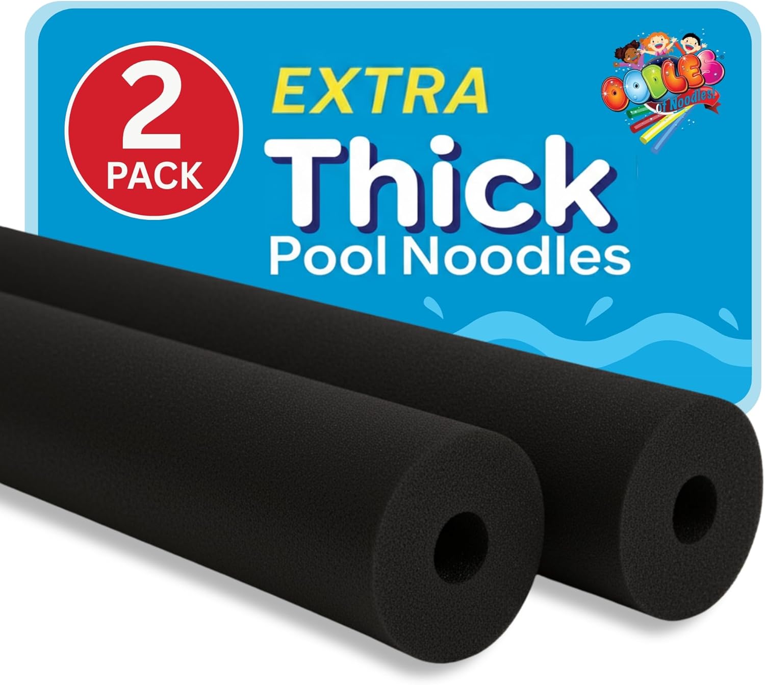 Oodles of Noodles Foam Pool Swim Noodles 2 Pack, Hollow Core Swimming Foam Tube for Pool Floats, Buoyant for Beach, Water Play, Crafts, DIY Projects & Pipe Insulation