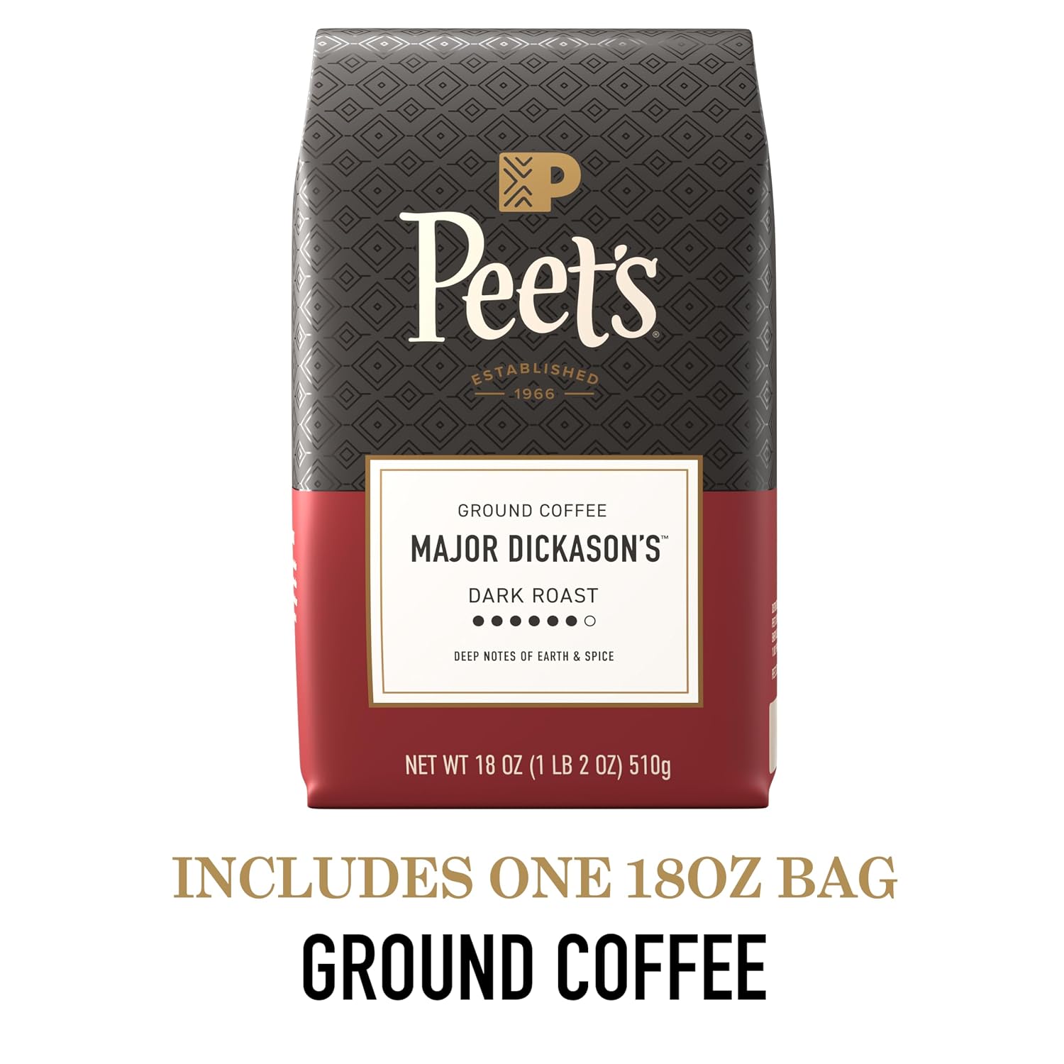 Peet's Coffee, Dark Roast Ground Coffee, 100% Arabica Coffee - Major Dickason's Blend 18 Ounce Bag
