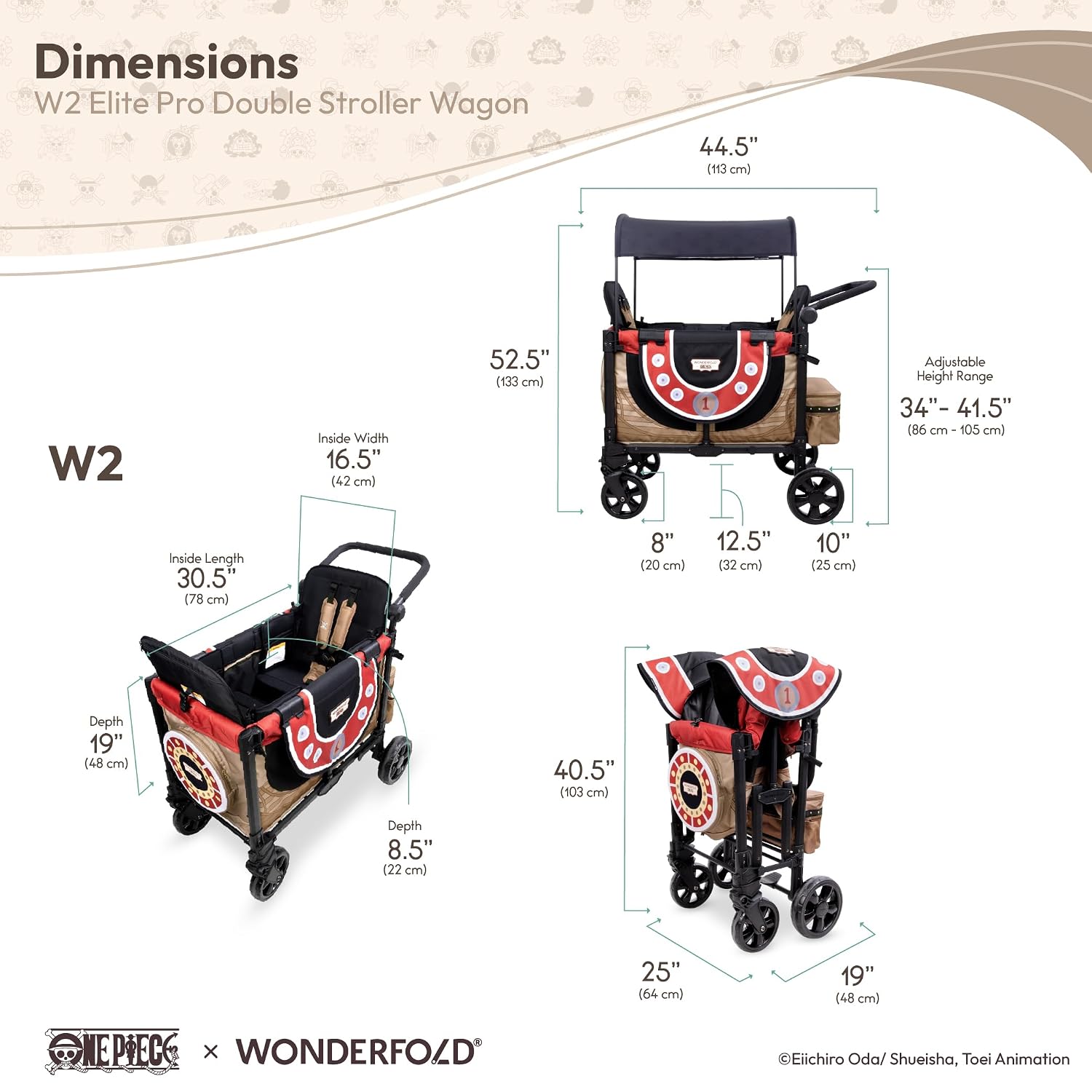 WonderFold W2 Stroller Wagon, Steel Frame, 2 Seater, Black