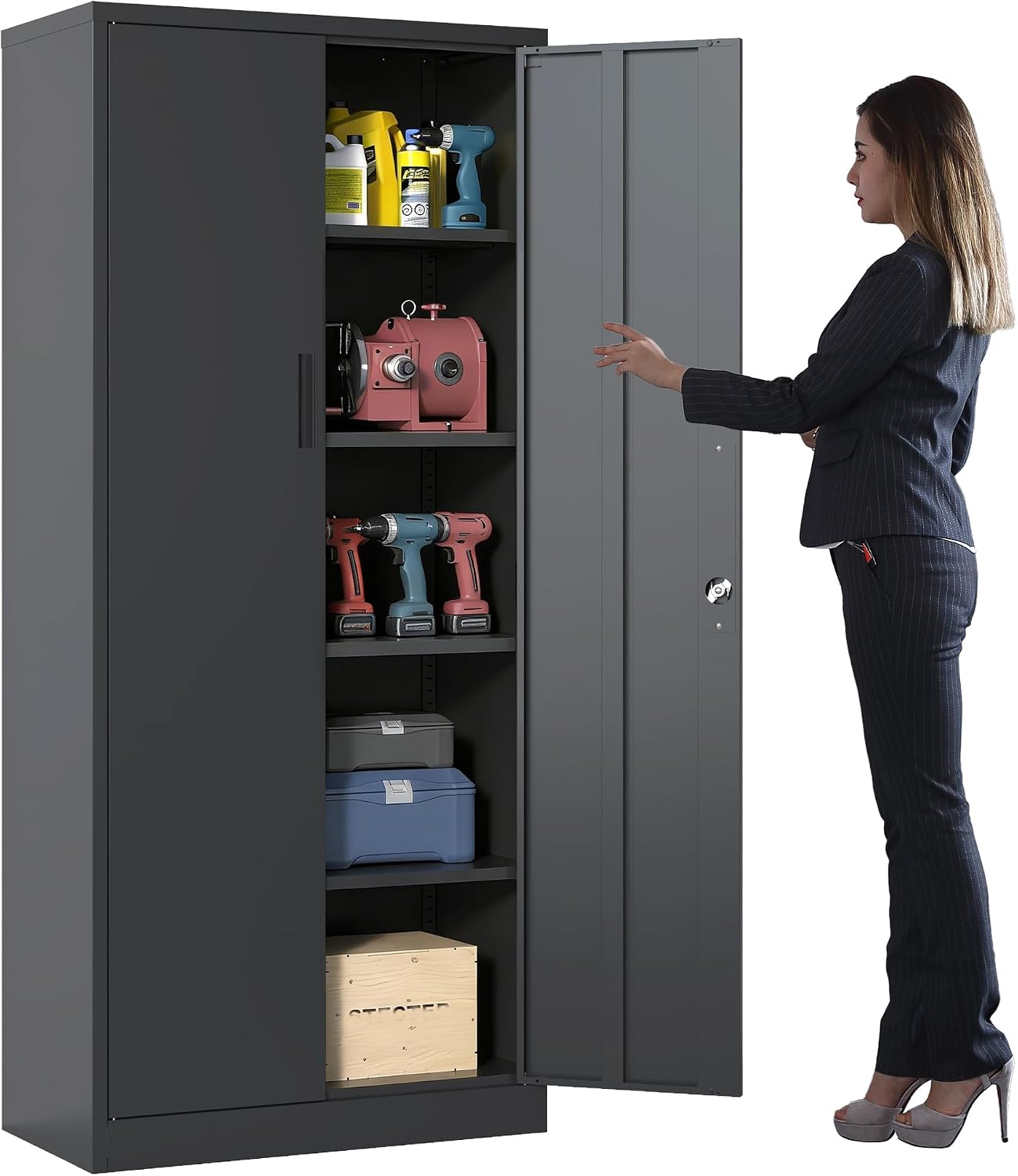 Metal Storage Cabinet for Garage, Tool Cabinet, Utility Cabinet | Wheeled, Rolling Tool Cabinet, 6 Drawers, Top Countertop, Pegboard, Assembly Required, Black