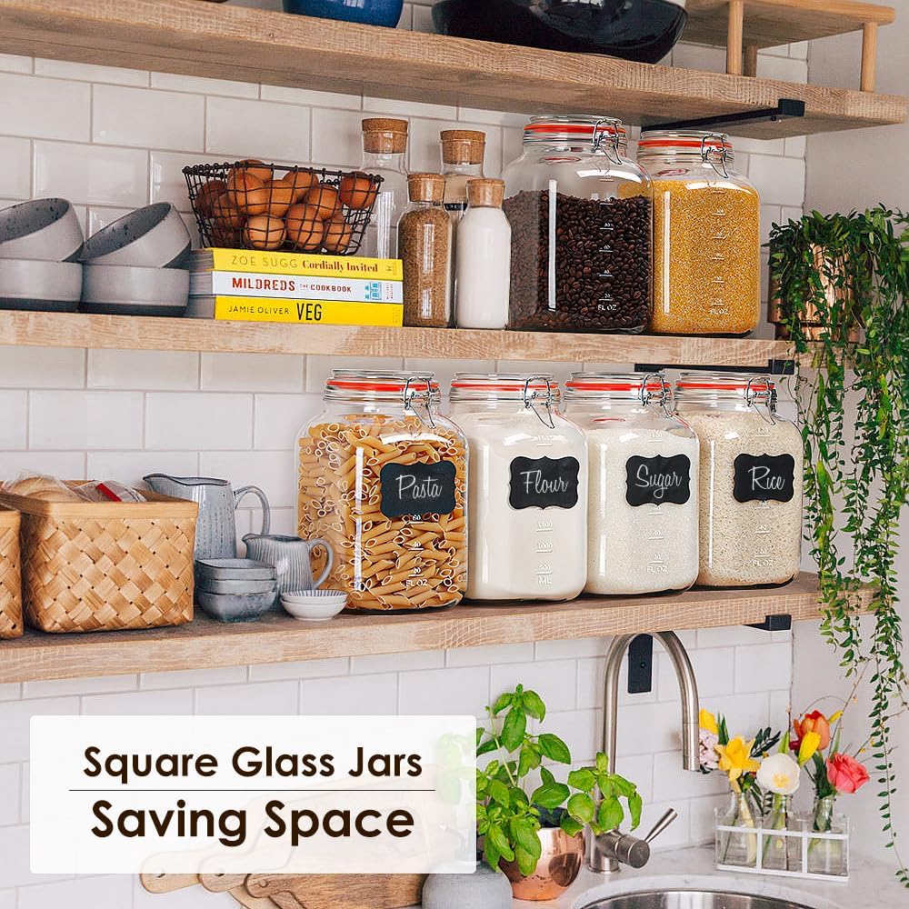 Qianfenie 1.1 Gallon Wide Mouth Airtight Glass Storage Containers with Lids