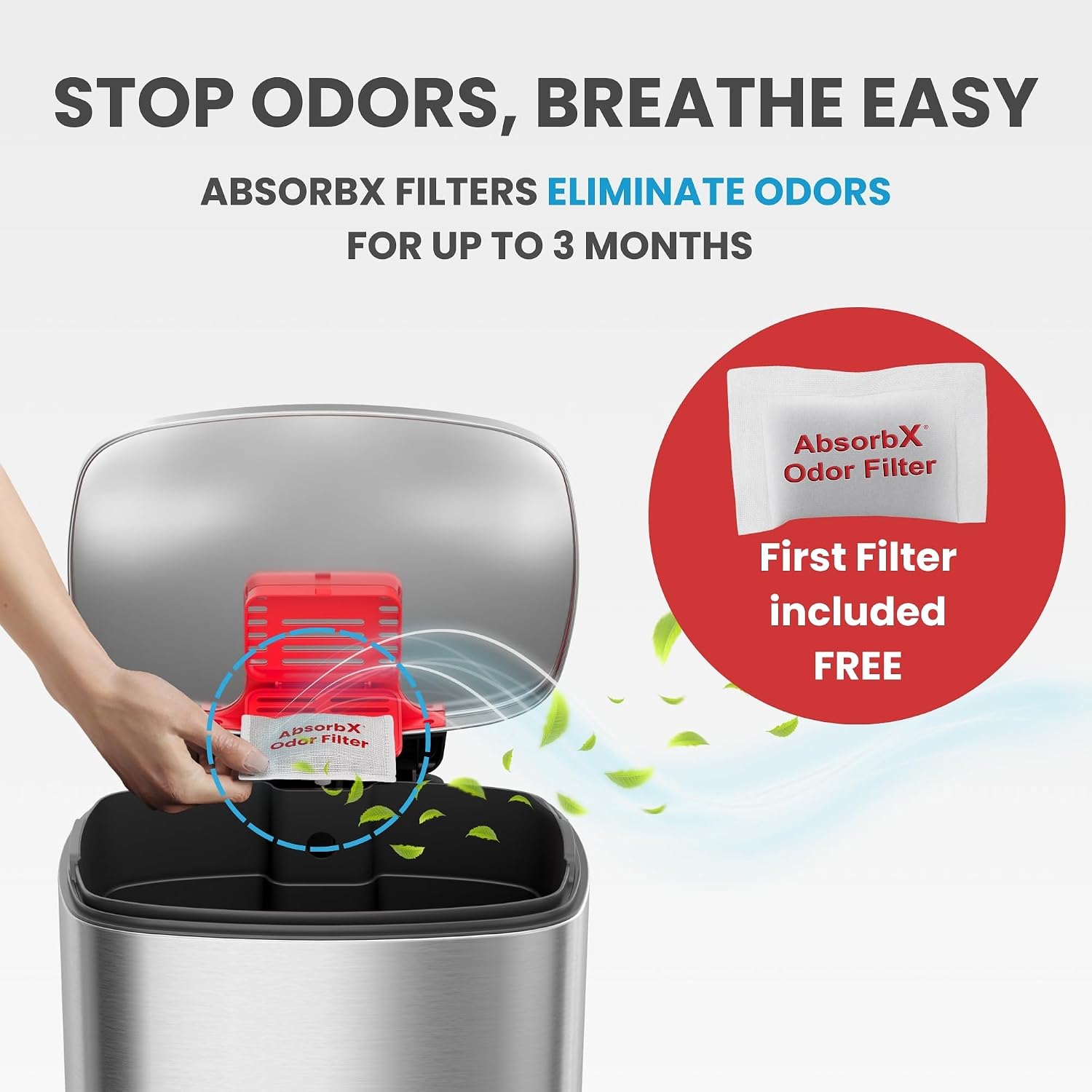 iTouchless Glide 13 Gallon Sensor Garbage Can with Wheels and Odor Control System, Stainless Steel, Automatic Kitchen Bin and Office Trash Bin (Powered by Battery or Optional AC Adapter)