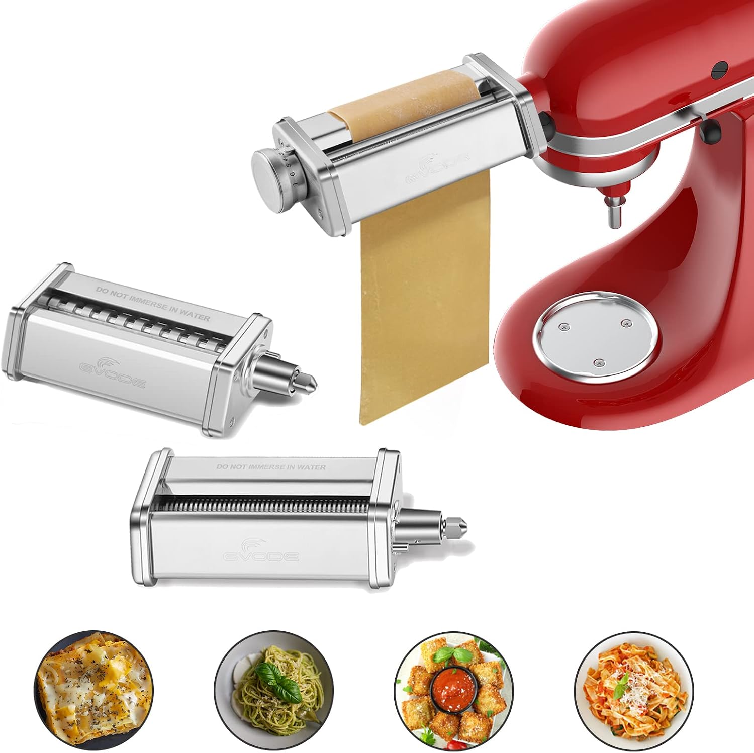 GVODE 3Pcs Pasta Attachment for KitchenAid Stand Mixer, 304 Stainless Steel | Pasta Maker Attachment Set with Pasta Roller