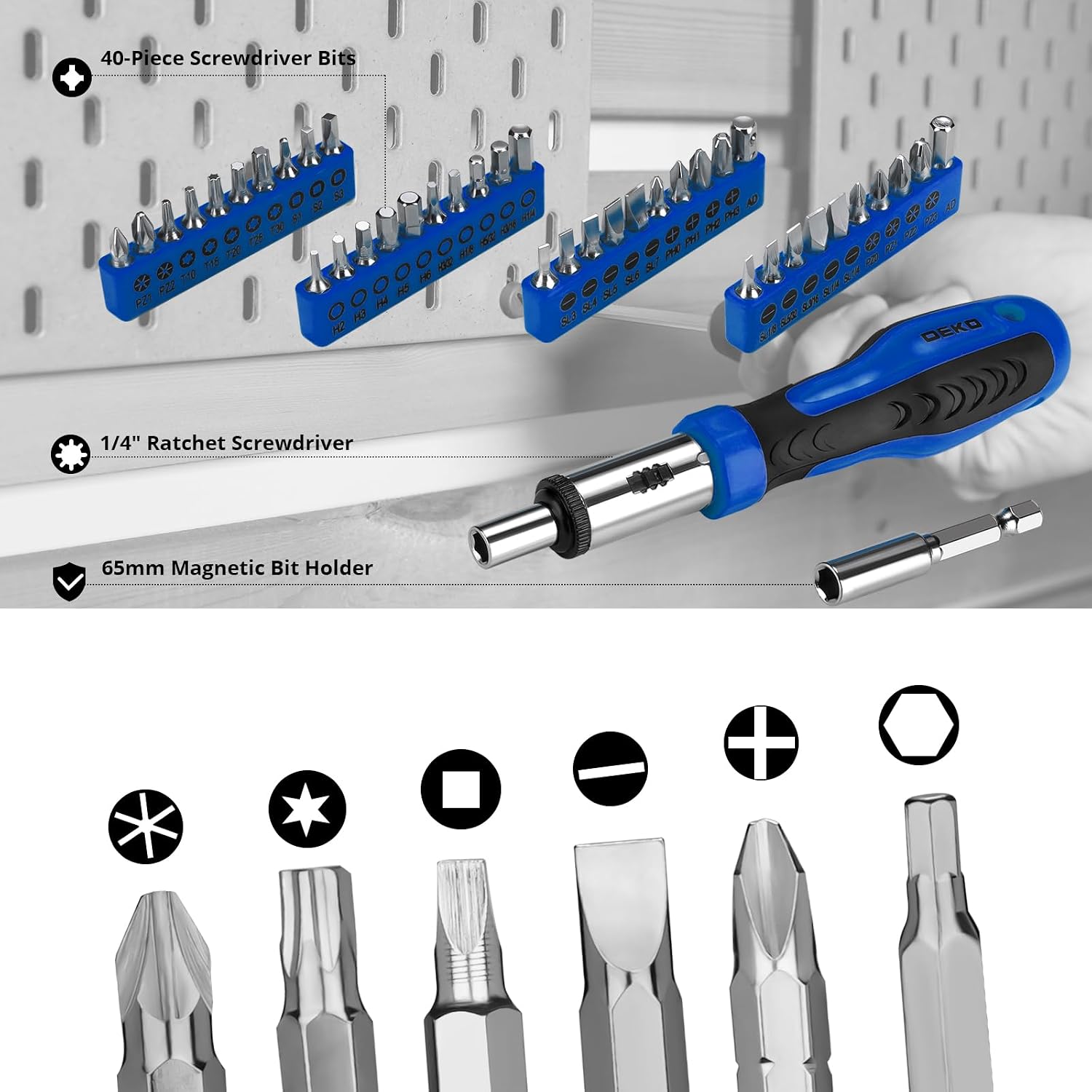 DEKOPRO 228 Piece Socket Wrench Auto Repair Tool Combination Package Mixed Tool Set Hand Tool Kit with Plastic Toolbox Storage Case