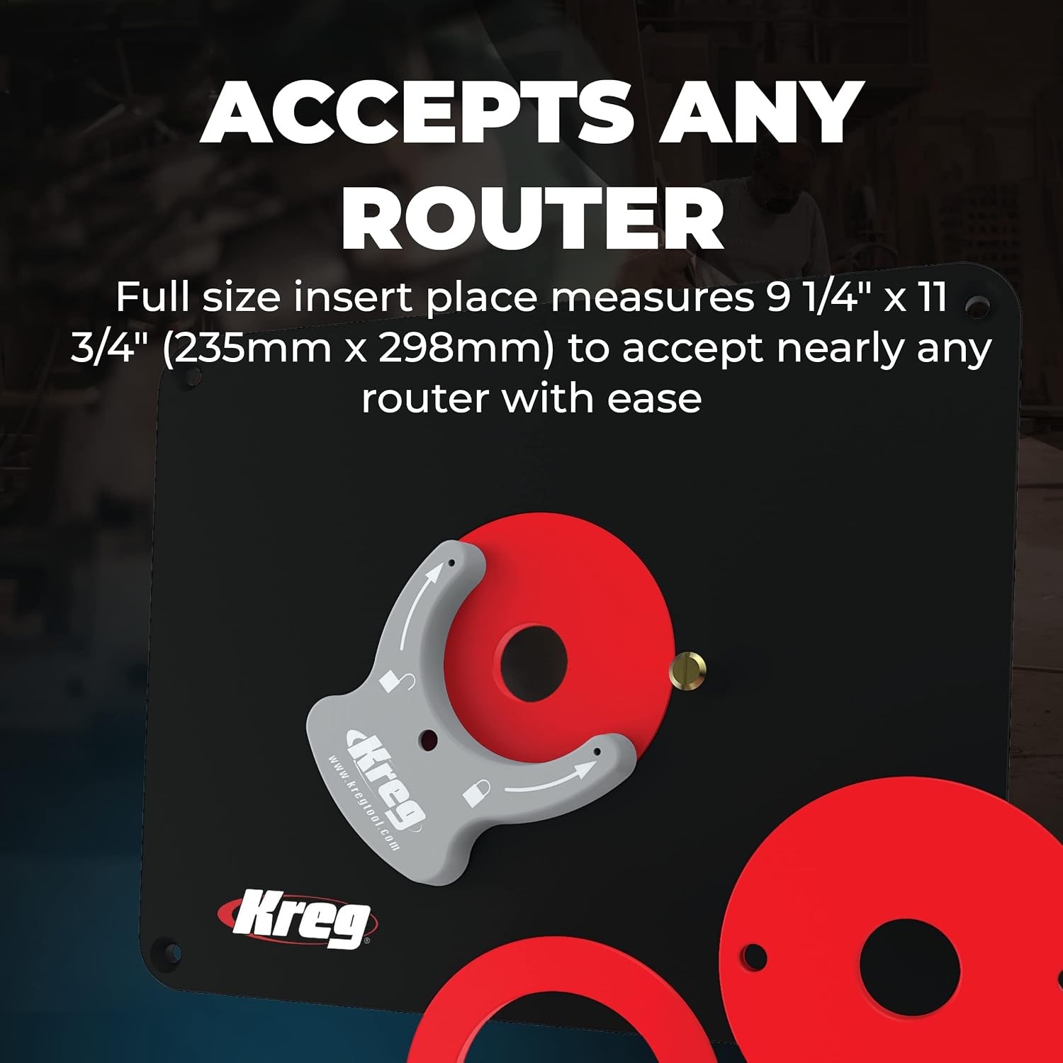 Kreg Precision Router Table Insert Plate - Predrilled for Porter Cable 690 890 and Bosch 1617 Routers - Level-Loc Rings - PRS4036