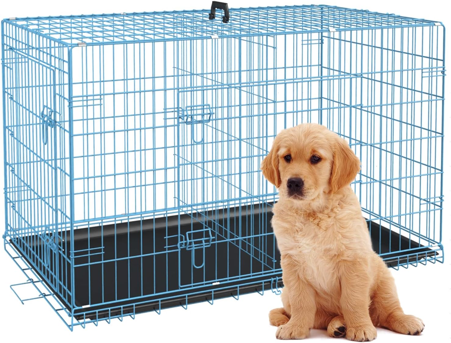 BestPet | Dog Crate | 48" | Black | Foldable Metal Kennel with Double Doors