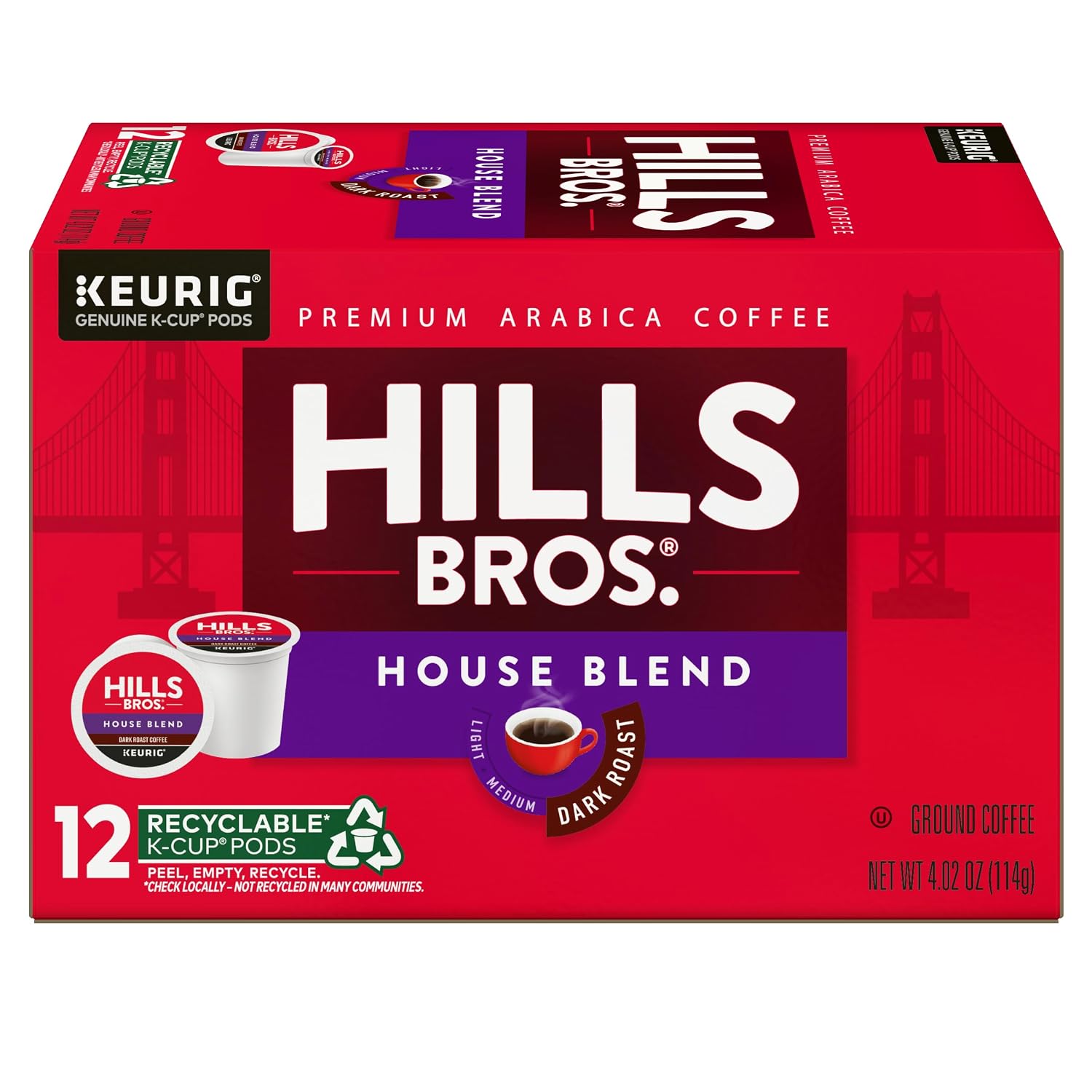 Hills Bros Single Serve Coffee Pods, 100% Colombian Ground Coffee, Medium Roast, 12 Count – Keurig Compatible, Roasted 100% Arabica Beans, Smooth Balanced Flavor