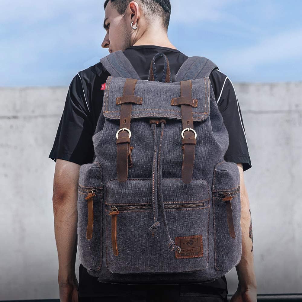 AUGUR High Capacity Canvas Vintage Backpack - for School College Hiking Travel 12-17" Laptop