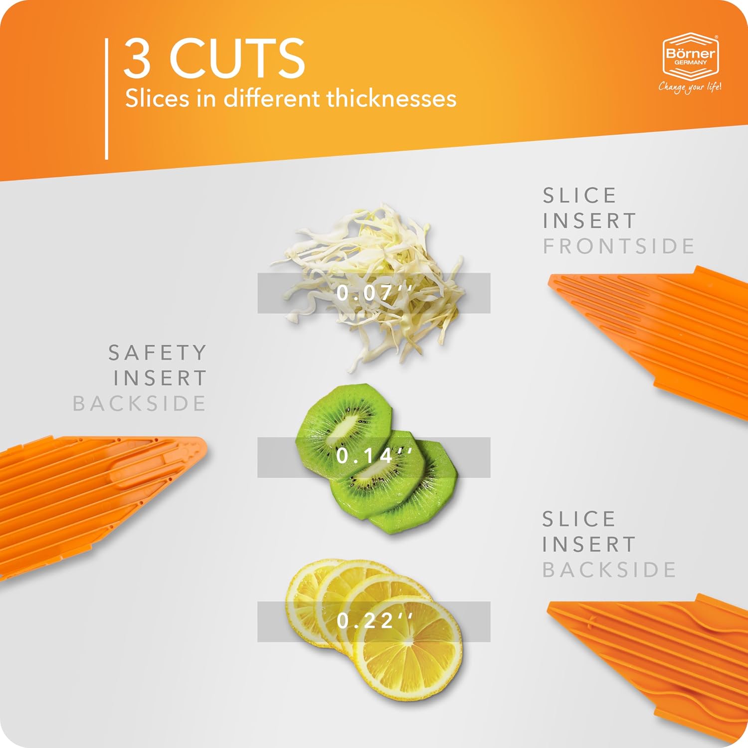 BORNER V Mandoline Slicer Kitchen V1 ClassicLine Starter Set | Vegetable Grater Börner - Quality Made in Germany, Color:Orange