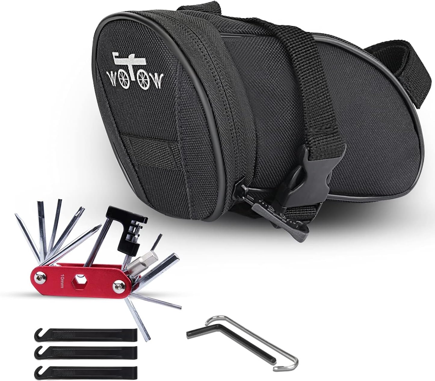 14 in 1 Bike Repair Tool Kit & Bike Saddle Bag | Bike Chain Tool Hex Key Wrench Maintain Accessories Multitool Set, Portable Under Seat Bag for Road Mountain Commuter Bicycle