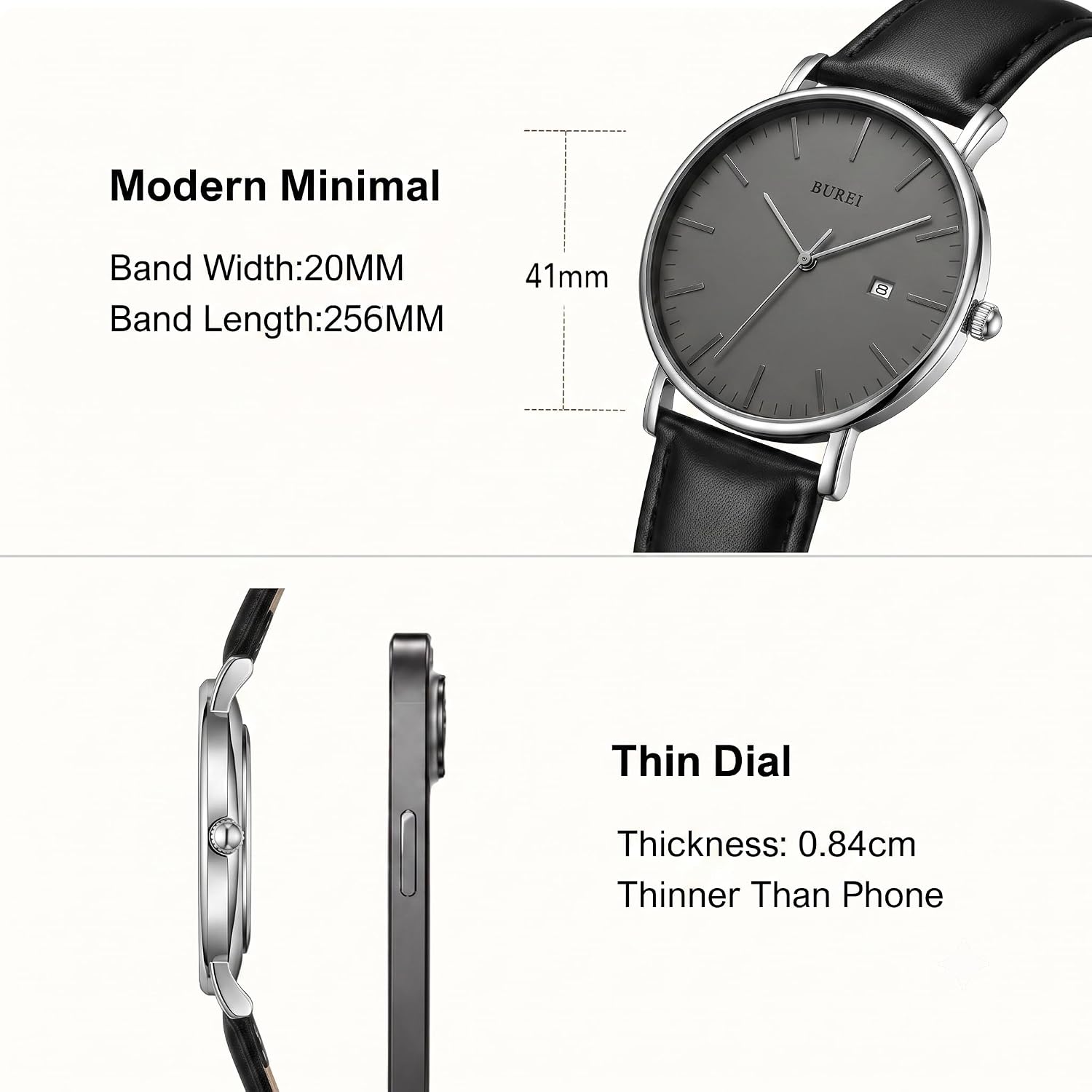 BUREI Men Wrist Watches Fashion Minimalist Thin Analog Quartz Waterproof Watches for Men, Refined Gifts for Men, Boyfriend, Husband, Dad