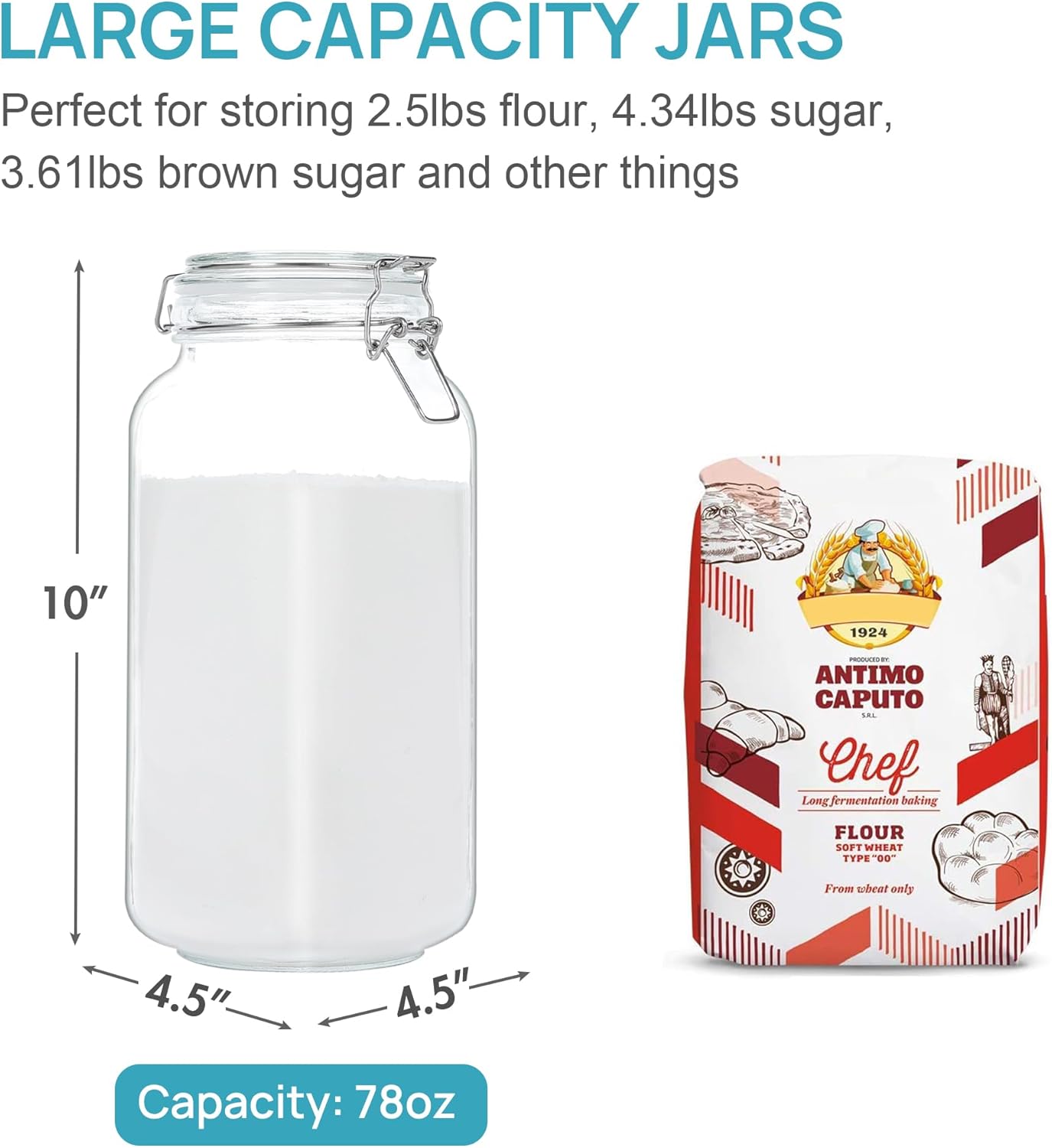 Vtopmart 78oz Glass Food Storage Jars with Airtight Clamp Lids, 3 Pack
