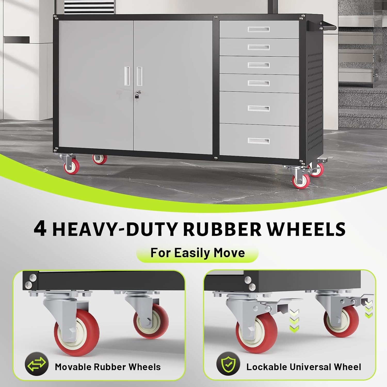 55"W Heavy Duty Rolling Workbench with Drawers and Storage, 1000 LBS Capacity Work Bench with Lockable Cabinet & Adjustable Shelf