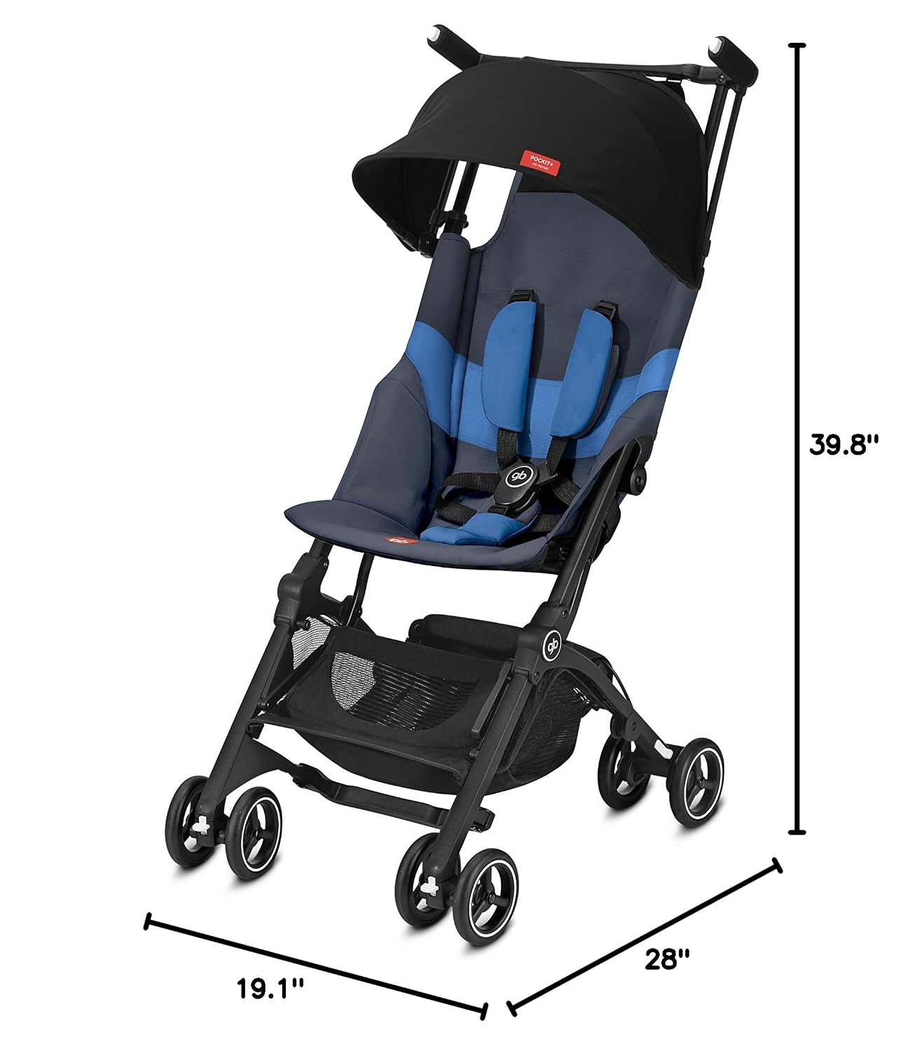 gb Pockit+ All-Terrain, Ultra Compact Lightweight Travel Stroller with Canopy and Reclining Seat in Velvet Black