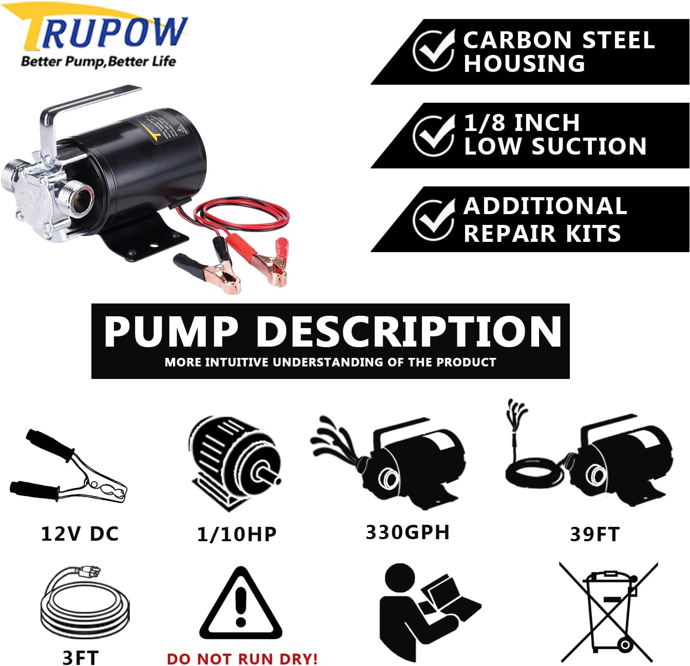 Water Transfer Pump, 115V 1/10HP 330GPH Electric Utility Water Pump with 6ft Water Hose Kit, Portable Small Water Pump For Pool Draining, Removing Water From Rain Barrel, Aquariums, etc.
