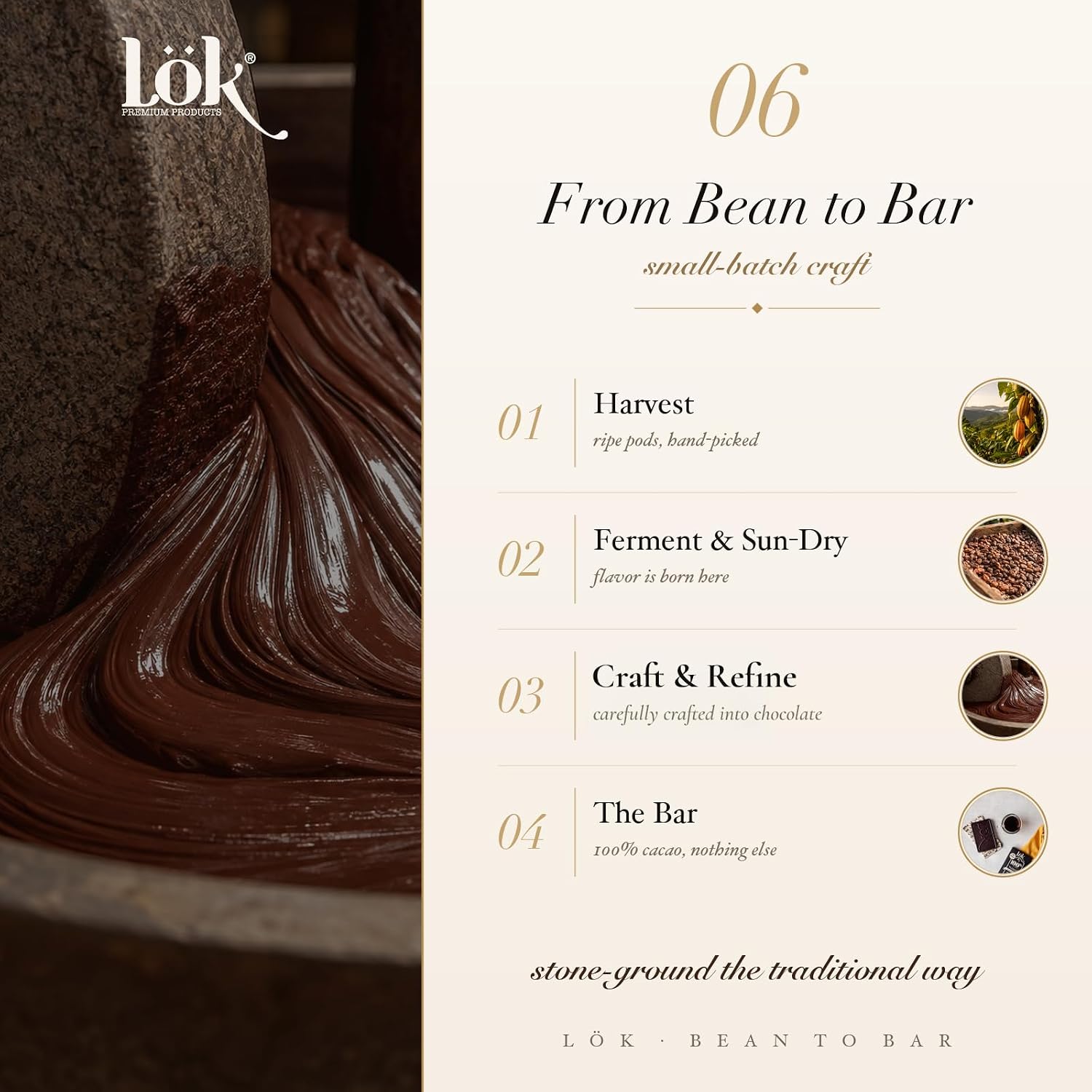 Lök Foods Dark Chocolate Bar 100% Cacao | Fair Trade, Kosher, Gluten Free, Vegan, Bean-to-Bar, Sugar-Free, No Sugar Alcohol, No Artificial Sweetener