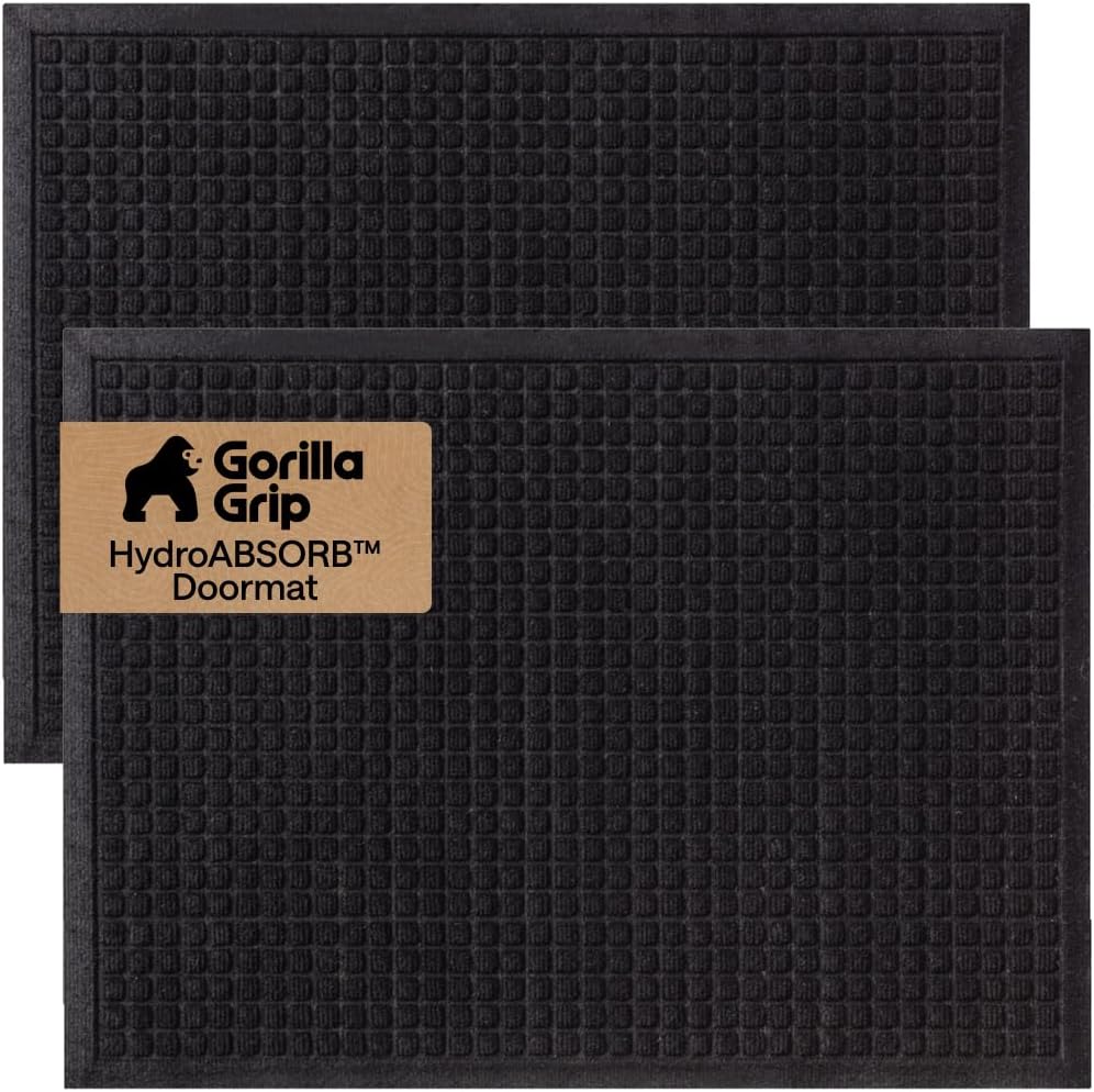GORILLA GRIP® HydroABSORB Door Mat for Indoor Outdoor Use, 29x17 Black