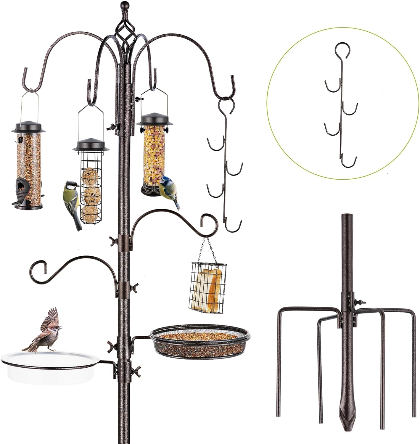 Deluxe Bird Feeding Station Kit with Multi Feeder Hanging Pole, Metal Suet Feeder, Bird Bath
