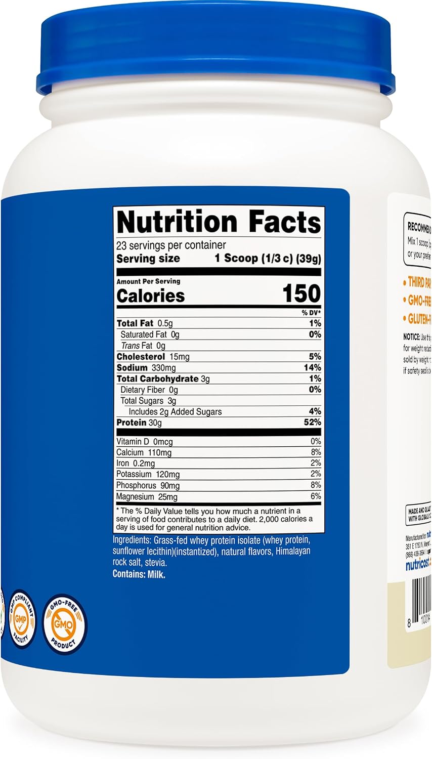Nutricost Grass-Fed Whey Protein Isolate (Vanilla) 5LBS | GMO-Free, Gluten Free, Natural Flavors