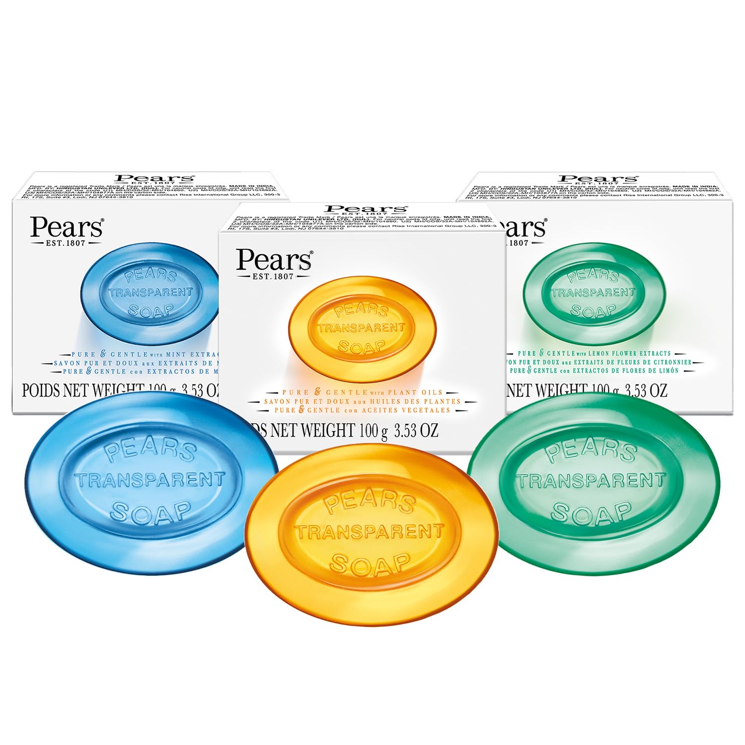 Pears Glycerin Soap Variety 12-Pack – Transparent Amber, Blue & Green Bars for Soft, Glowing Skin, 3.53 Oz Ea
