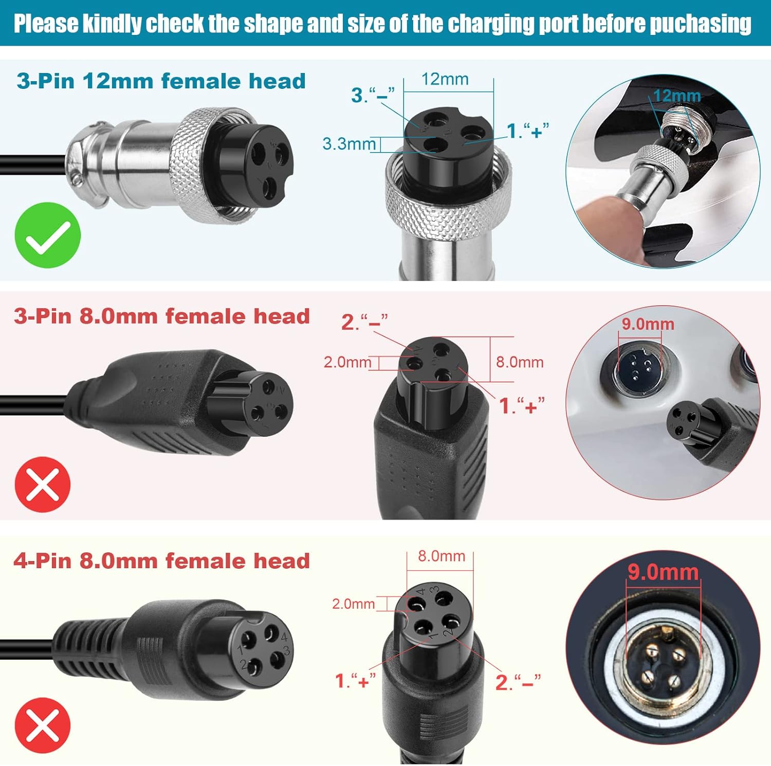 36V 1.8A Female 3-Pin XLR Lead Acid Battery Charger with 3-Prong Inline Power Supply Cord for 36V Boreem Jia, Minimoto, Rad2Go, Electric Scooter, ATV