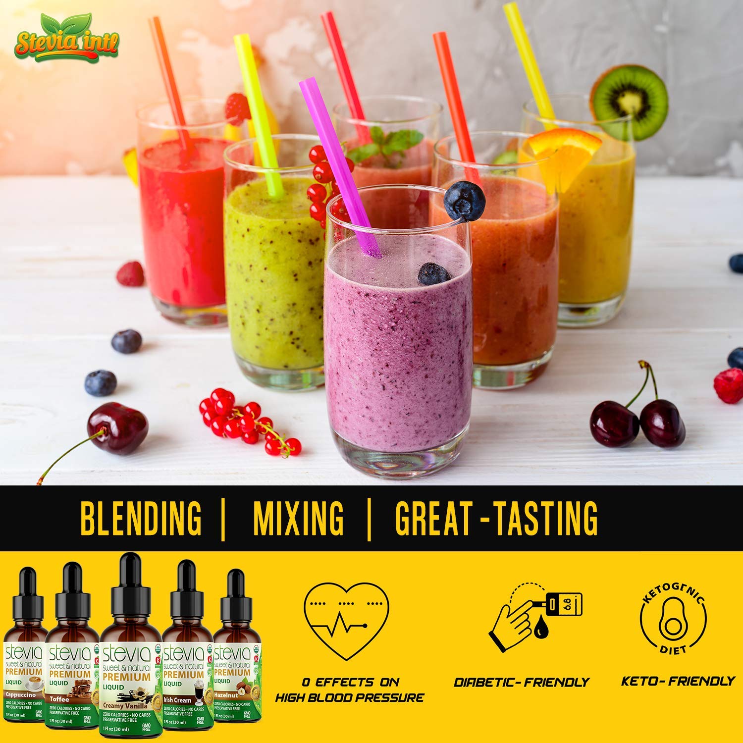 Stevia Intl - (Pack of 5) Coffee Lovers Bundle with 5 Flavors. Stevia Liquid Drops. All Naturally Sweet, Non-Bitter, No Sugar Added, 0 Carb, 0 Calorie