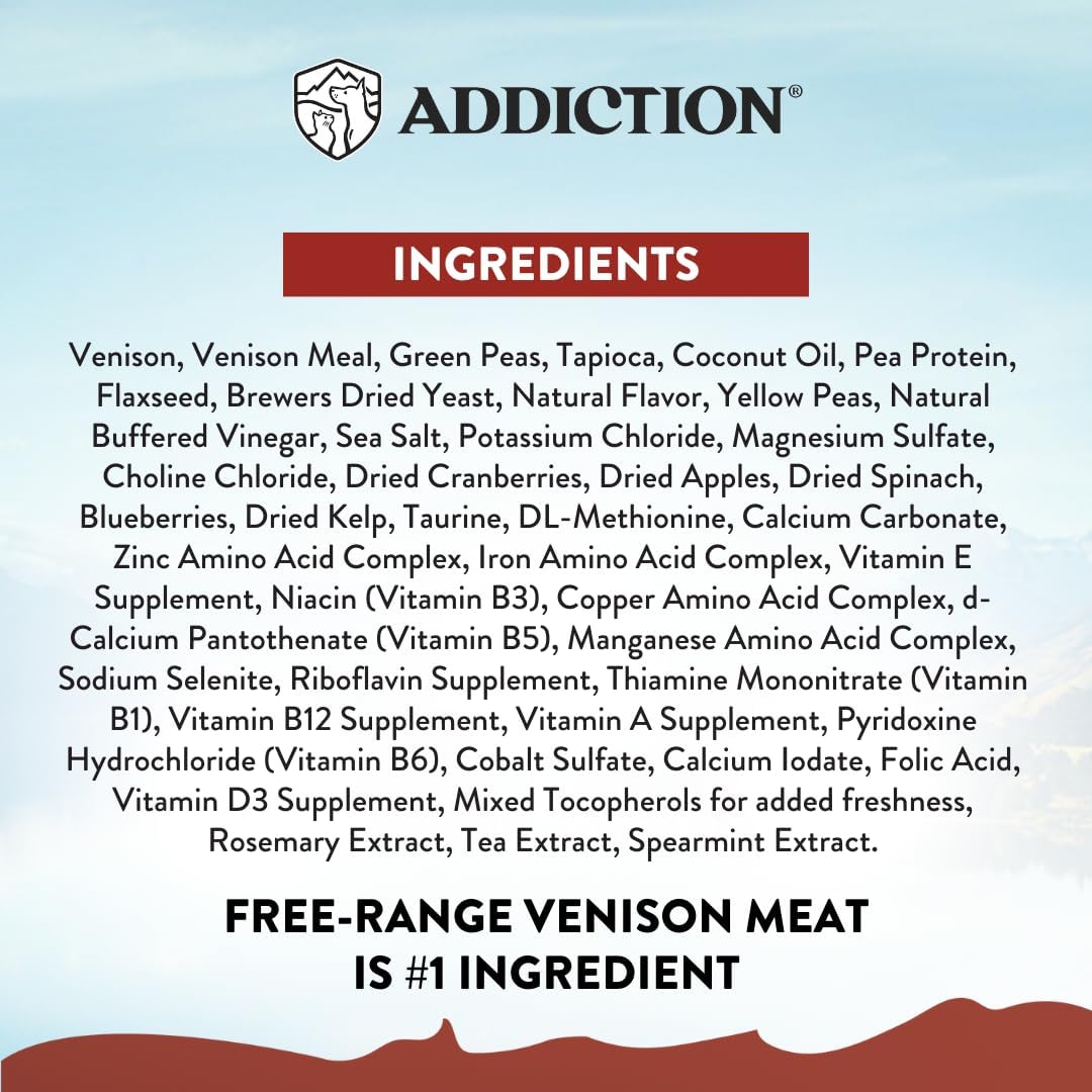 Addiction Viva La Venison Dog Food – Grain-Free Dry Dog Food with Novel Protein & Prebiotics, No Chicken, Beef, or Turkey – Ideal for All Dogs & Puppies – Made in New Zealand 4lb