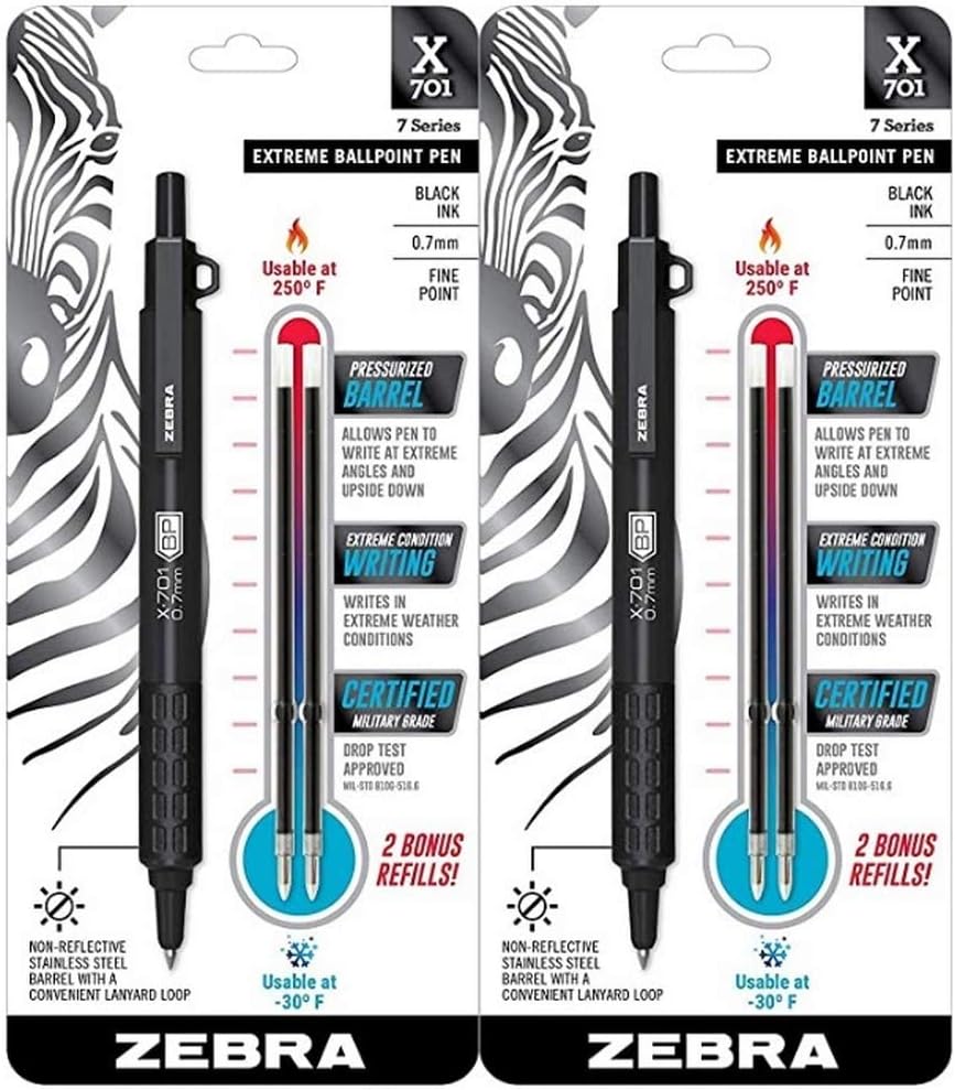 Zebra Pen STEEL X-701 Tactical Ballpoint Pen, Black Ink, 0.7mm, 1-Pack