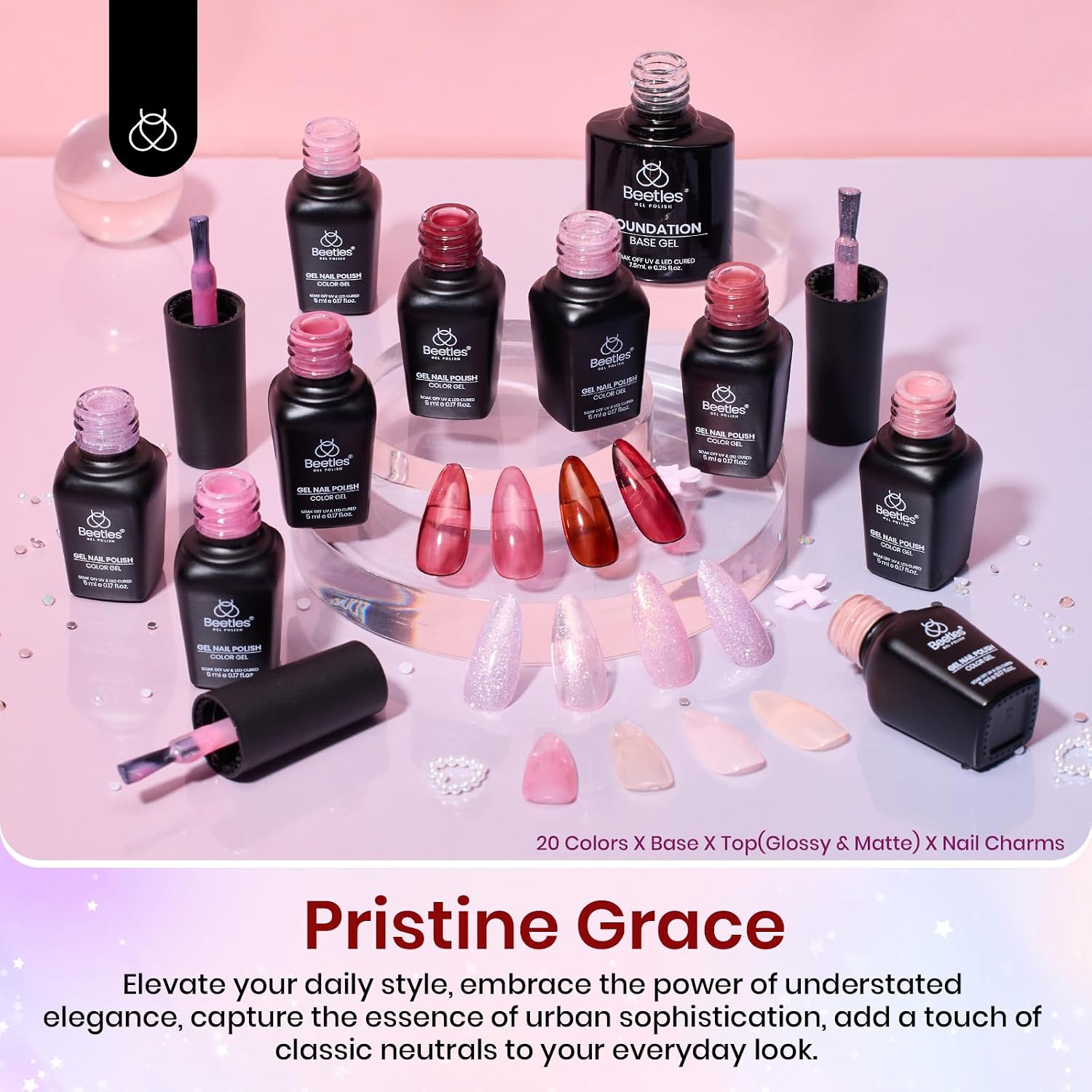 Beetles Gel Nail Polish Set with Base Glossy Matte Top Coat Macaron Gel