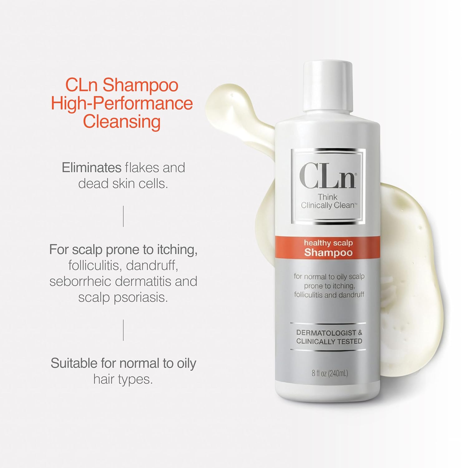 CLn® Shampoo - Clarifying Formula with Salicylic Acid, For Normal to Oily Scalp Prone to Folliculitis, Dandruff, Itchy & Flaky Scalp, Fragrance-Free & Paraben-Free, 8 fl. oz.