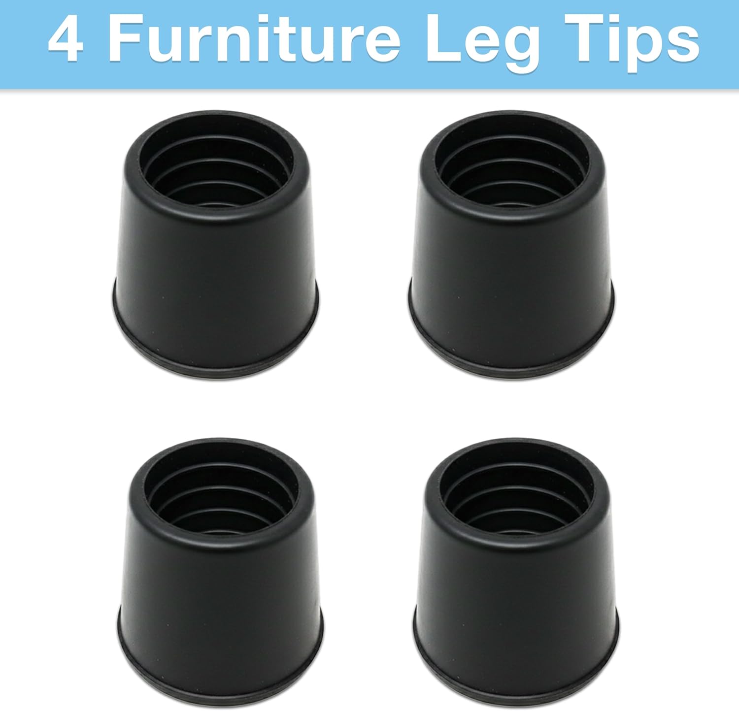 SoftTouch 1-1/8" Round Non-Marking Rubber Slip-On Chair Leg Tips, Nonslip Protective Furniture Leg Caps for Chairs, Stools