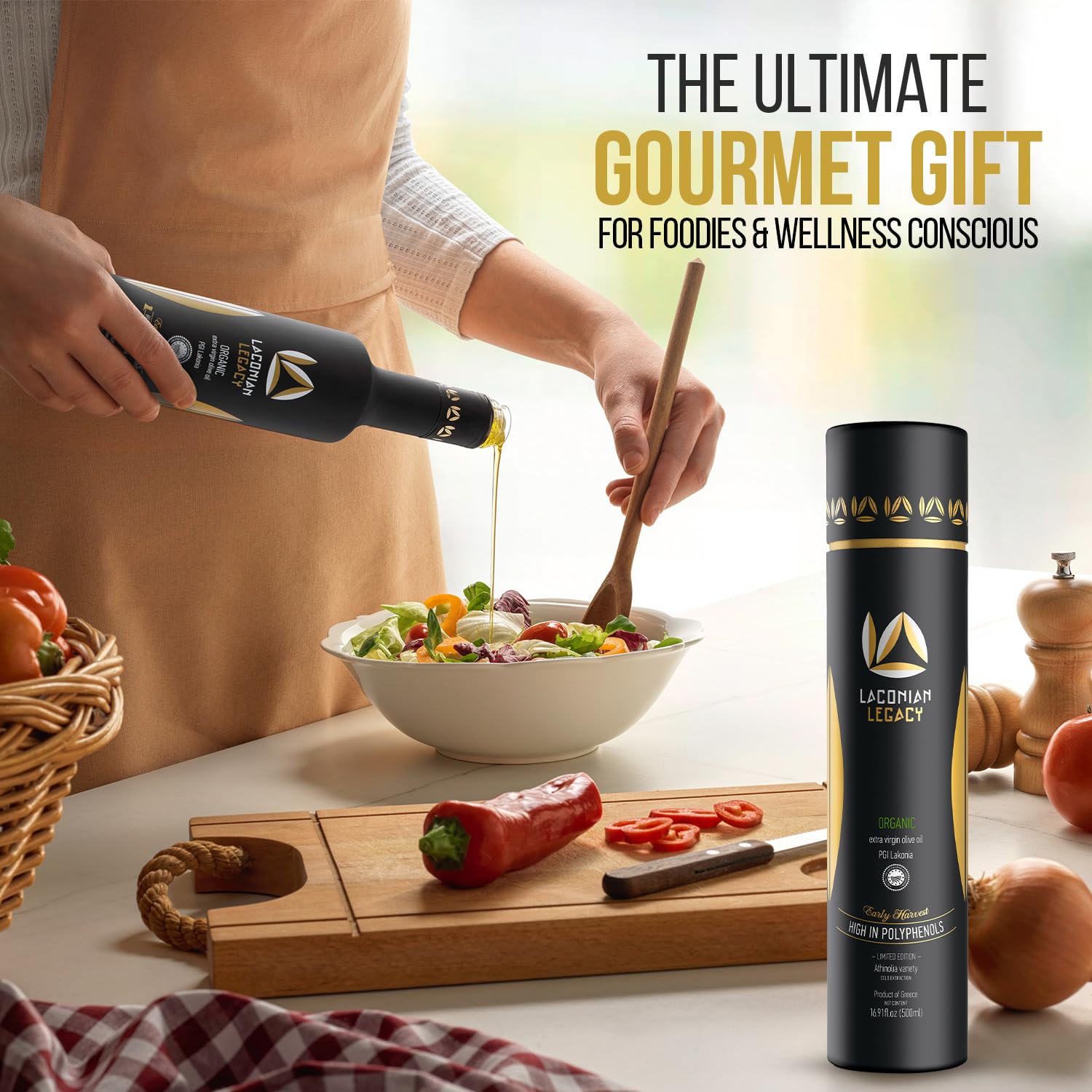LACONIAN LEGACY High Polyphenol Organic Greek Extra Virgin Olive Oil - 2026 GOLD WINNER - Premium Luxury Gift Box - Early Harvest EVOO - Rare