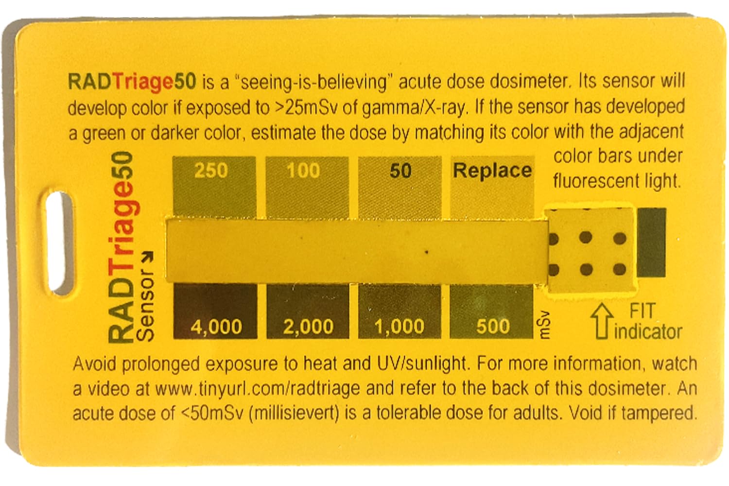 RADTriage Model50 Dosimeter & Self-indicating Instant Alert Dosimeters Practically Non-Destructible, Tamper Resistant