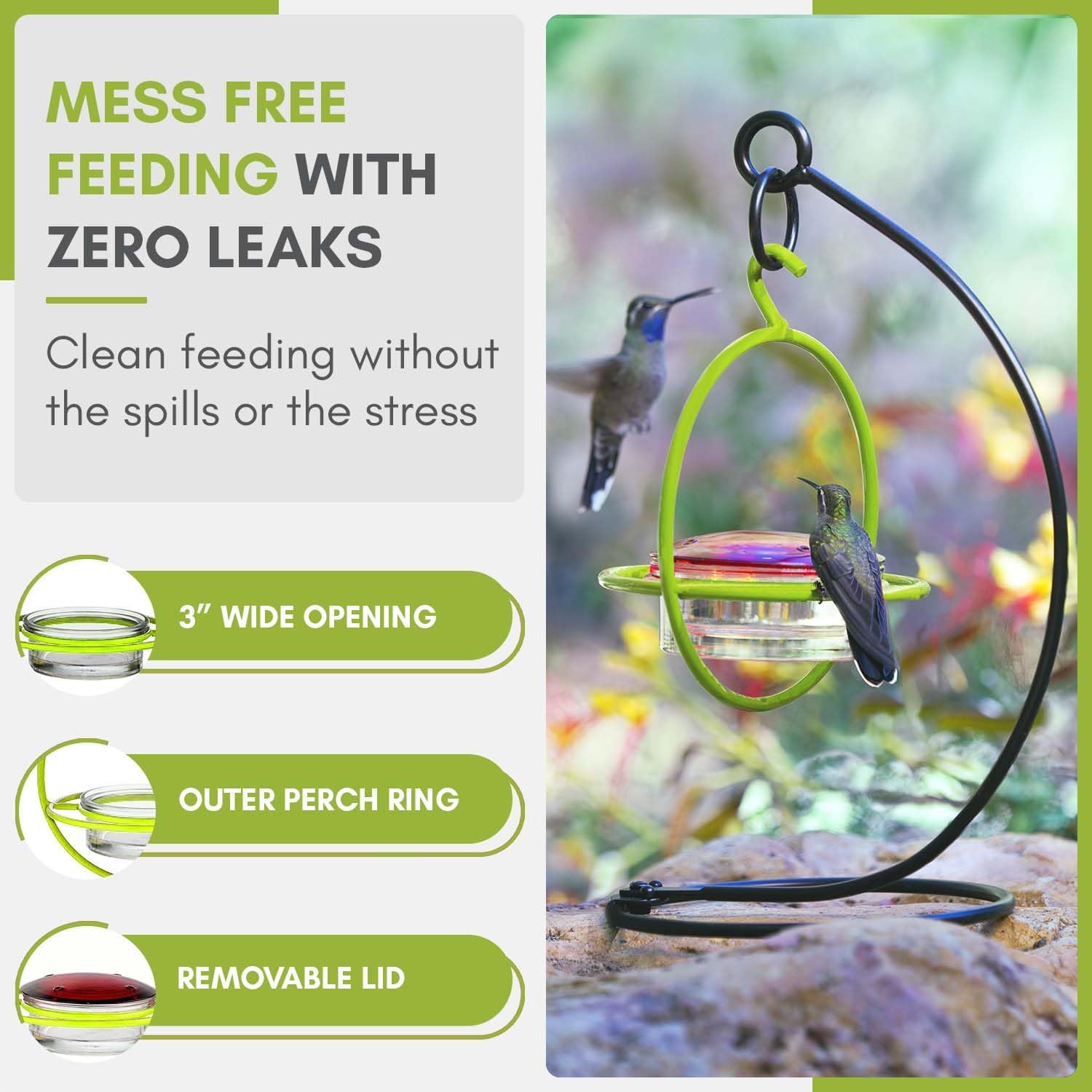 Hummingbird Feeder for Outdoors Hanging, 3.4 OZ Hummingbird Feeders, Glass Bowl with 4 Feeding Ports, Leak Proof Lid & Circular Perch, Bird Feeder (1, Red)