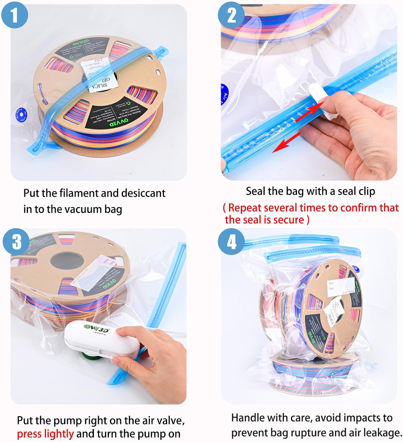 30 Pcs Filament Vacuum Storage Bags with Upgraded Pump for 3D Printer Accessories