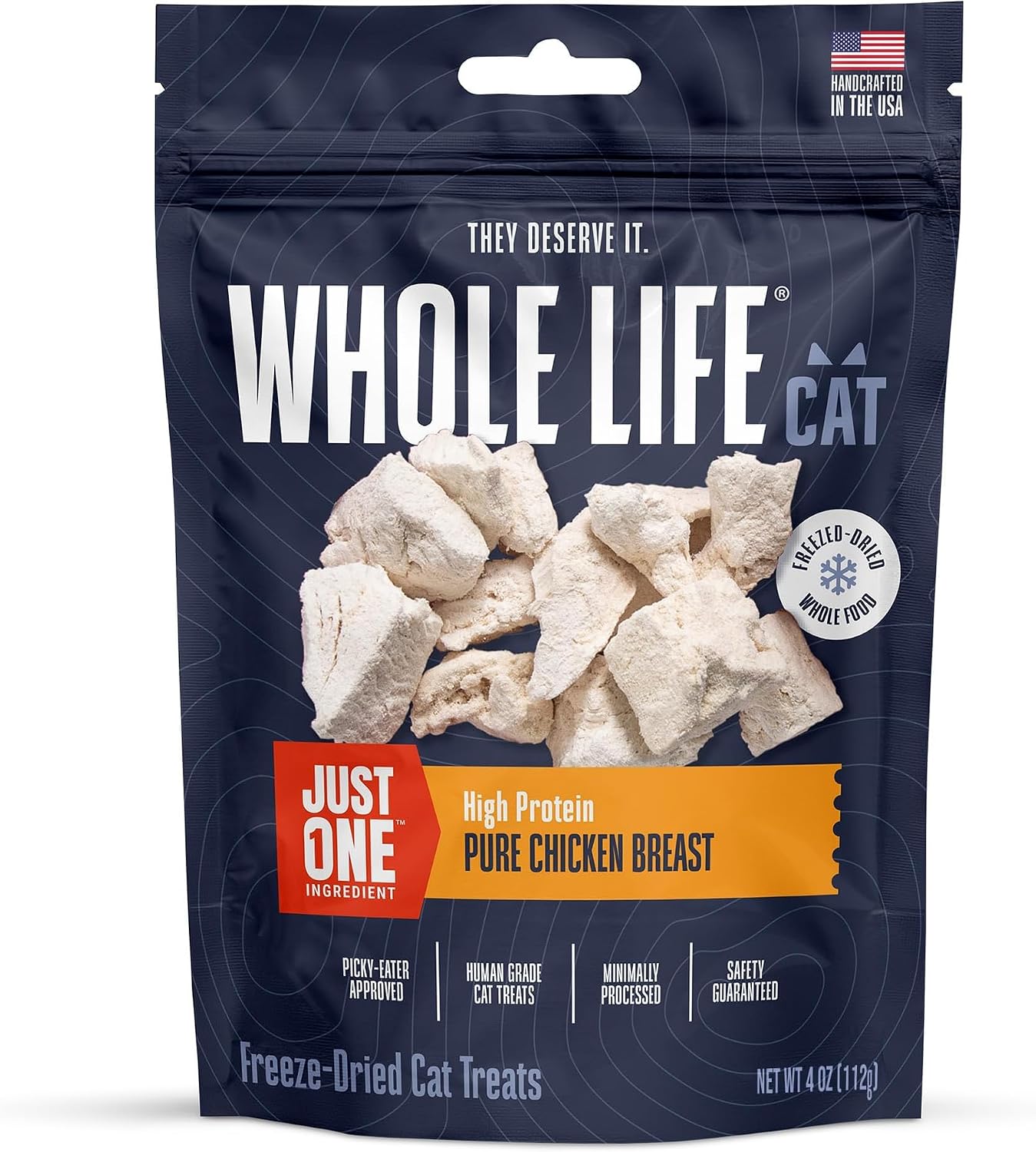 Whole Life Cat Just One Chicken Freeze Dried Cat Treats - Human Grade High Protein Food, Healthy Training Snacks, Freeze Dried Chicken Food Toppers, USA Made Natural Treats - 1 oz (Pack of 1)