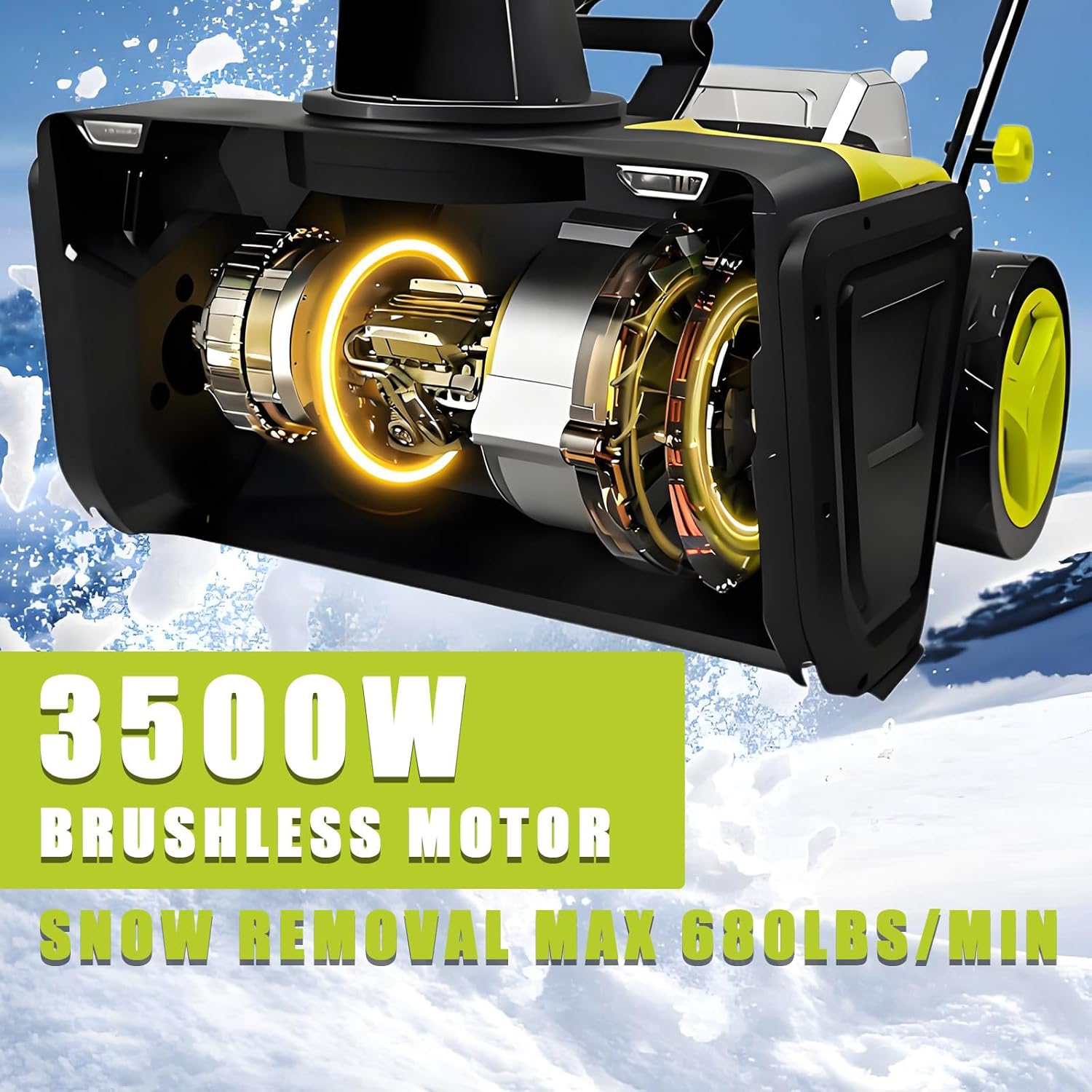 BANGBANGJI Snow Blower Cordless, 40V Snowblower Battery Powered 3500 W Brushless Motor, 20" Path, 25ft Max Throw, LED Lights for Driveway and Entryway