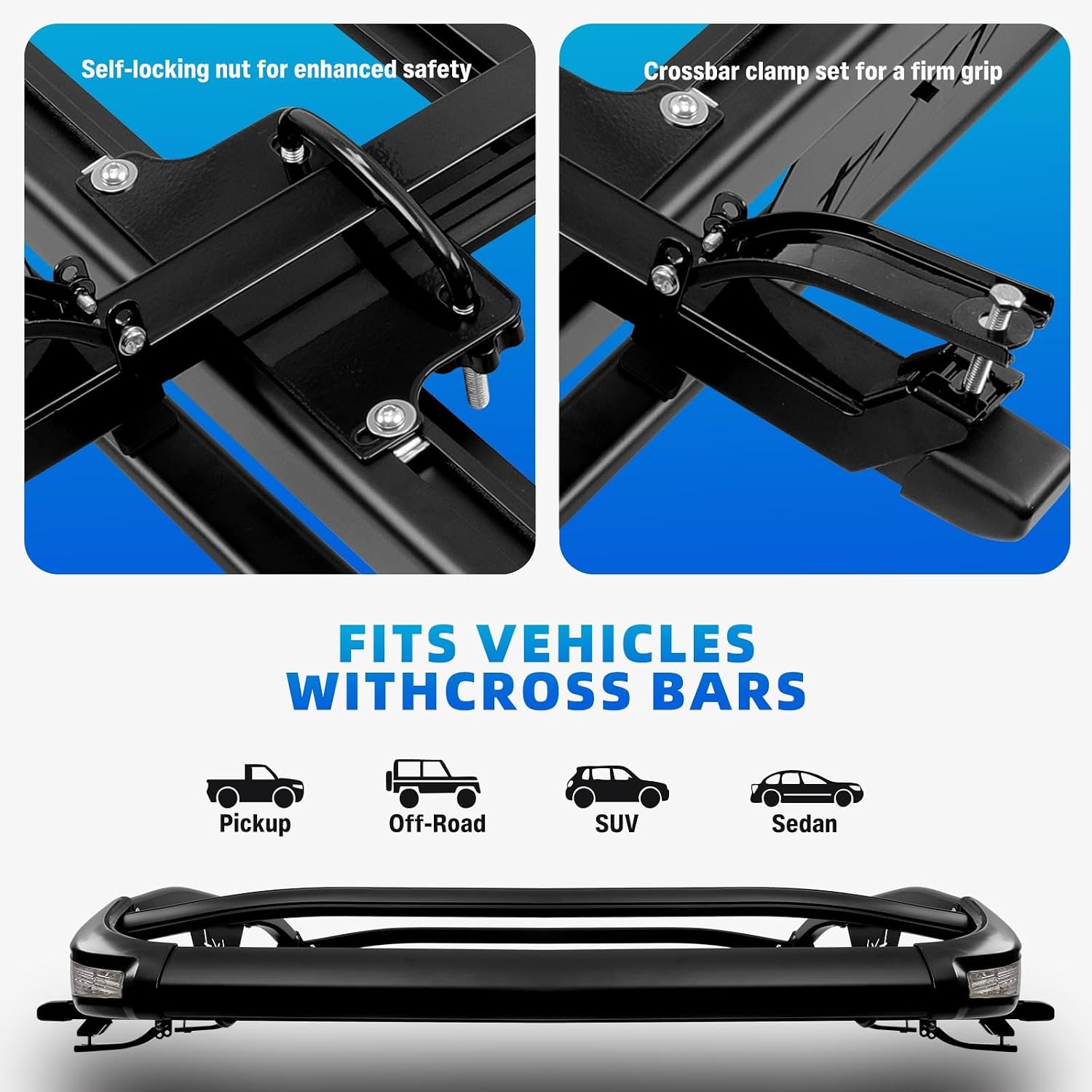 JMTBNO Roof Rack Cargo Carrier Basket, 55 * 40inch | Brake Lights, 2PCS Shark Clip Crossbars, Double Layer Aluminum, Universal for SUV Trucks Cars