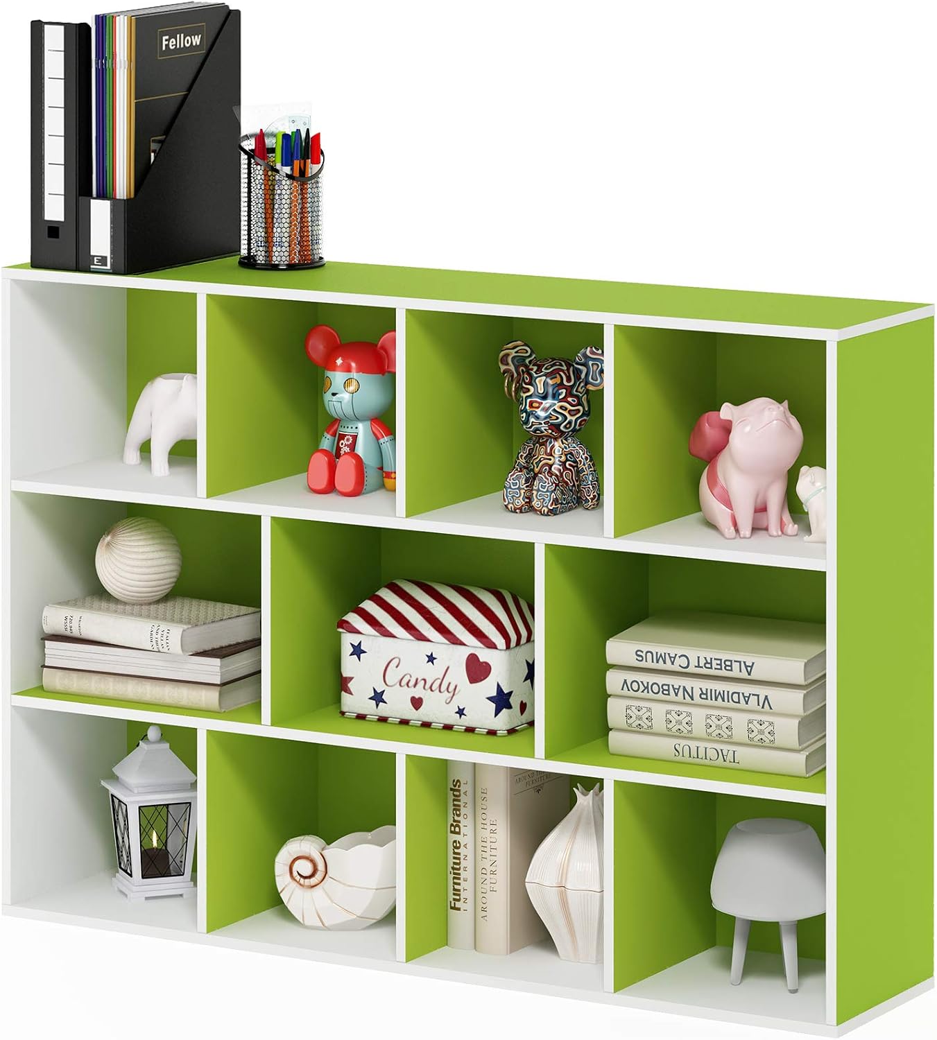 Furinno LUDER Book Shelf, 5-Cube Bookshelf, Reversible Bookcase, 9.4 x 19.5 x 31.5, Easy Assembly, for Living Room, Bedroom, Home Office, White