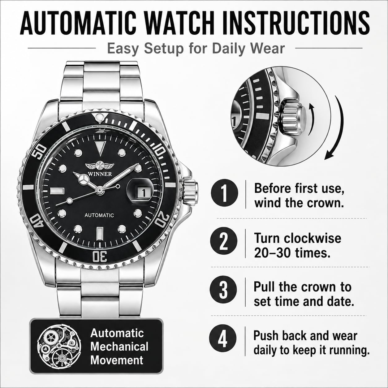 MASTOP Mens Automatic Mechanical Watches Stainless Steel Waterproof Luxury Watch for Men Reloj Automático para Hombre