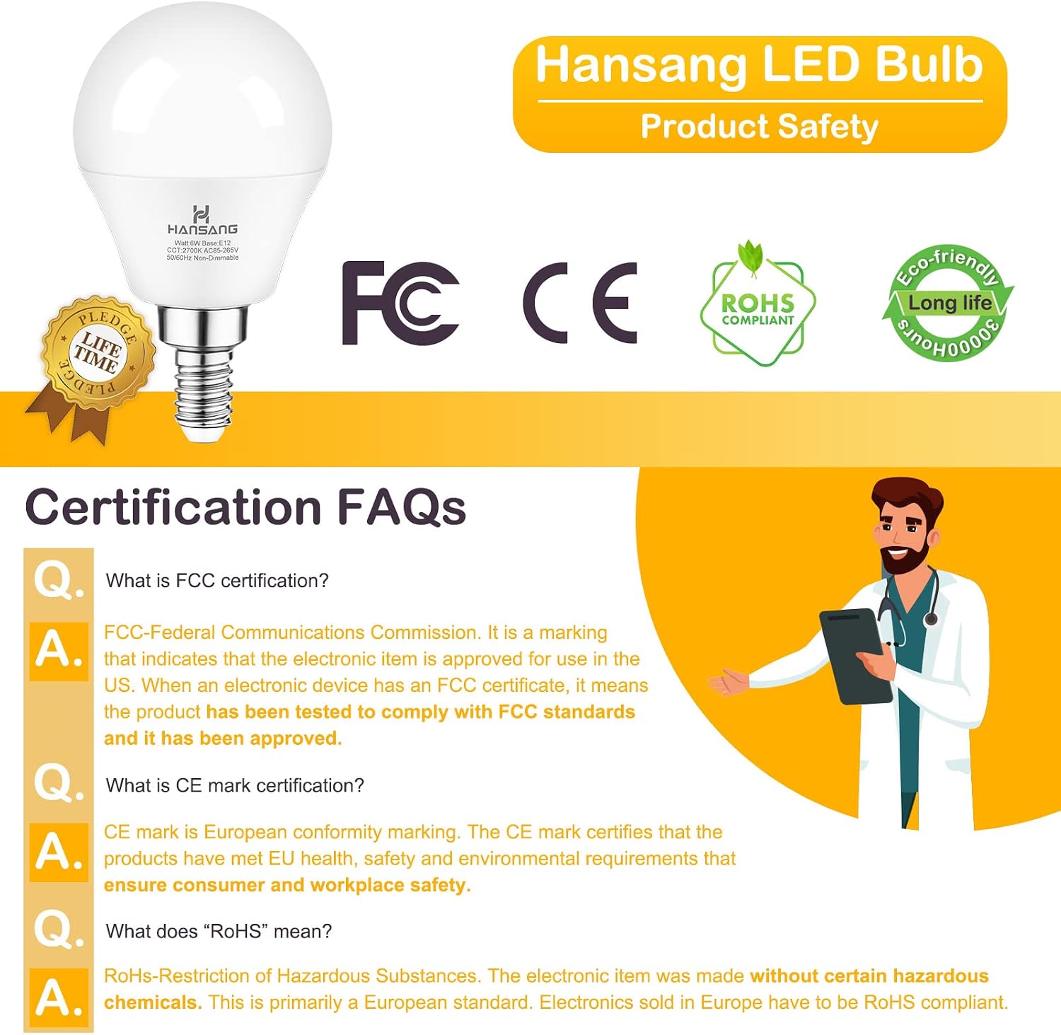 E12 LED Bulb 60W Equivalent Candelabra Light Bulbs 2700K Warm White | Small Base Light Bulb, 6W A15 LED Ceiling Fan Light Bulbs, CRI85+, 120V 600LM Round Bulb for Chandelier, Non-Dimmable 6 Pack