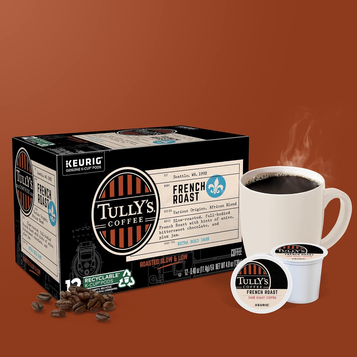 Tully's Coffee Hawaiian Blend Keurig Single-Serve K-Cup Pods, Medium Roast Coffee, 96 Count